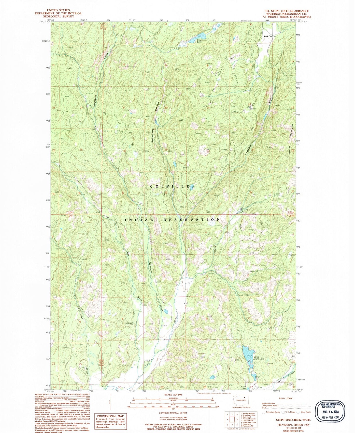 Classic USGS Stepstone Creek Washington 7.5'x7.5' Topo Map Image