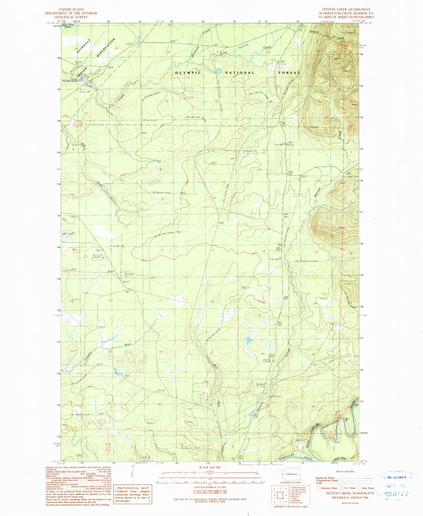 Classic USGS Stevens Creek Washington 7.5'x7.5' Topo Map Image