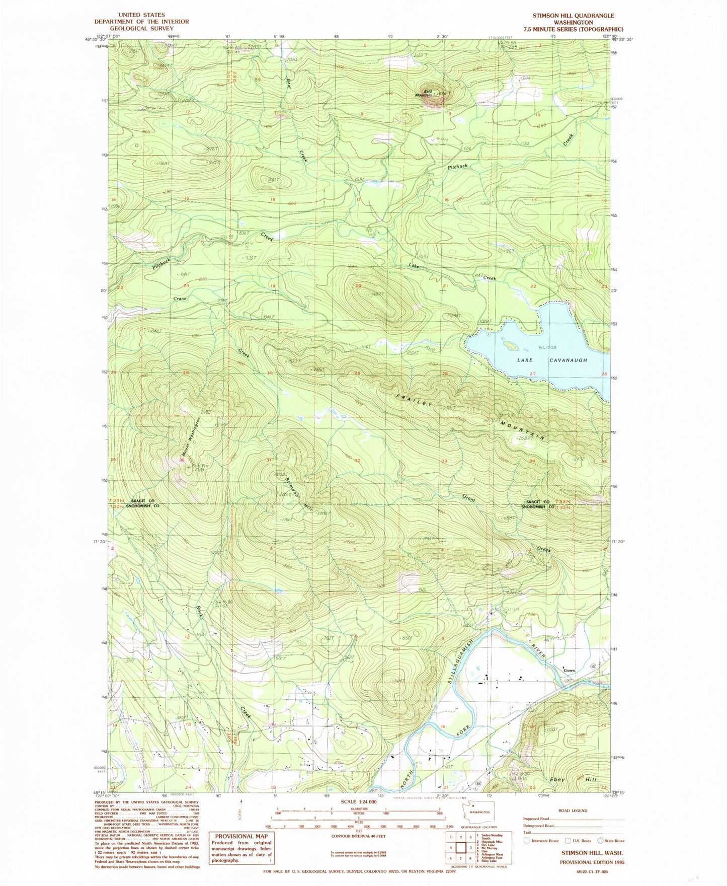 Classic USGS Stimson Hill Washington 7.5'x7.5' Topo Map Image