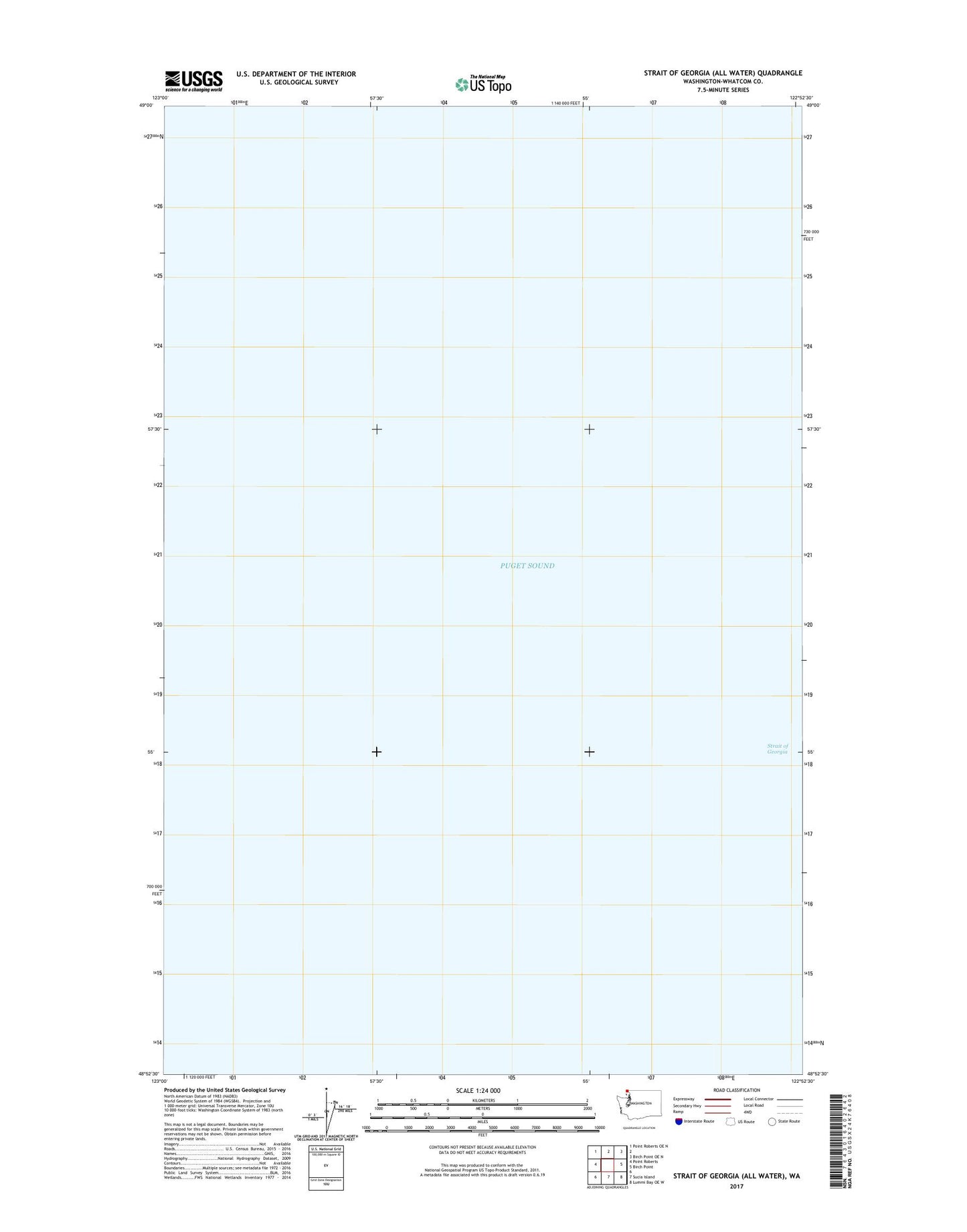 Strait of Georgia (All Water) Washington US Topo Map Image