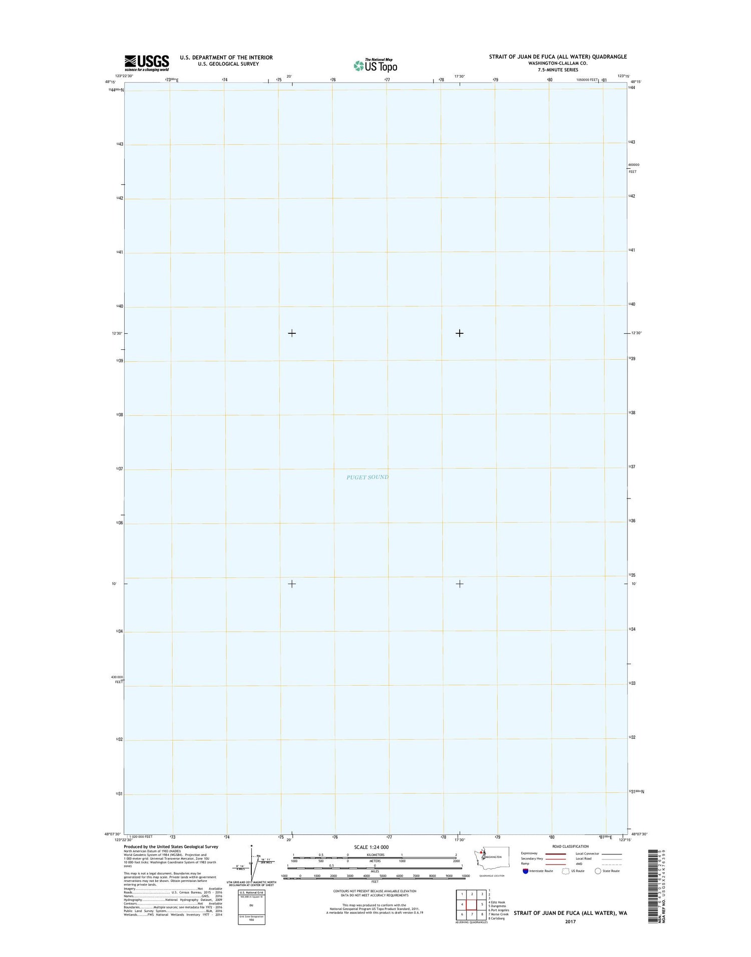 Strait of Juan de Fuca (All Water) Washington US Topo Map Image