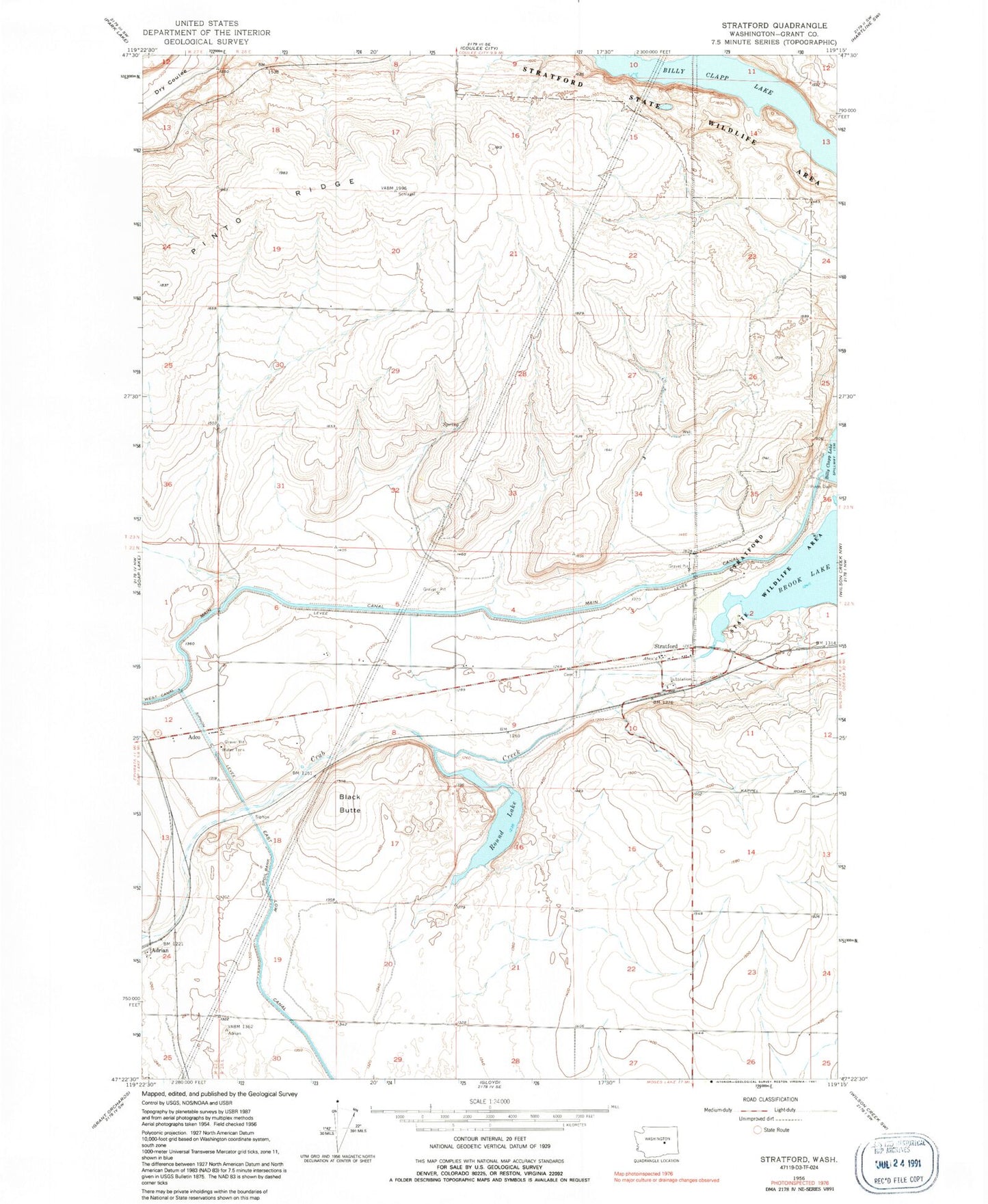 Classic USGS Stratford Washington 7.5'x7.5' Topo Map Image