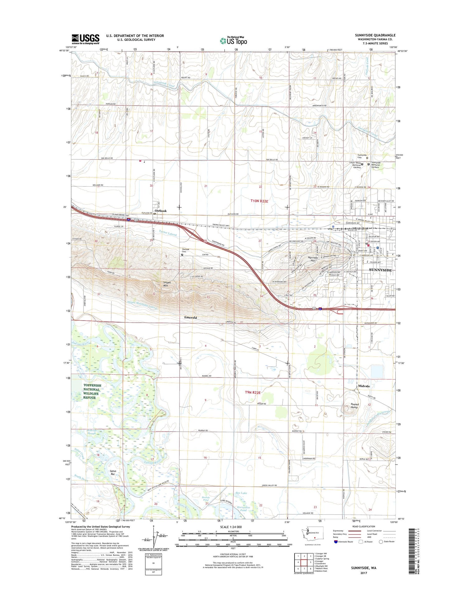 Sunnyside Washington US Topo Map Image