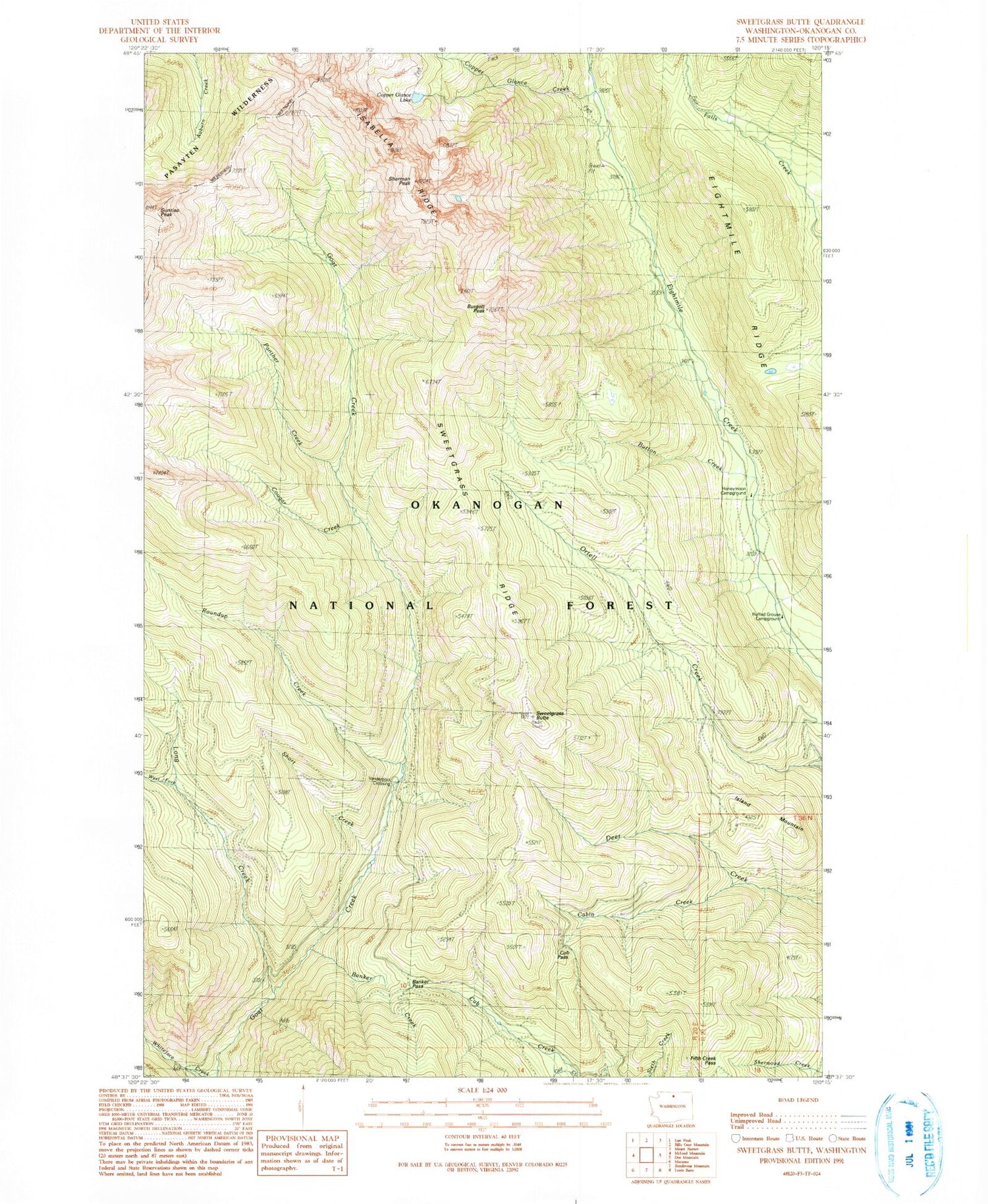 Classic USGS Sweetgrass Butte Washington 7.5'x7.5' Topo Map Image