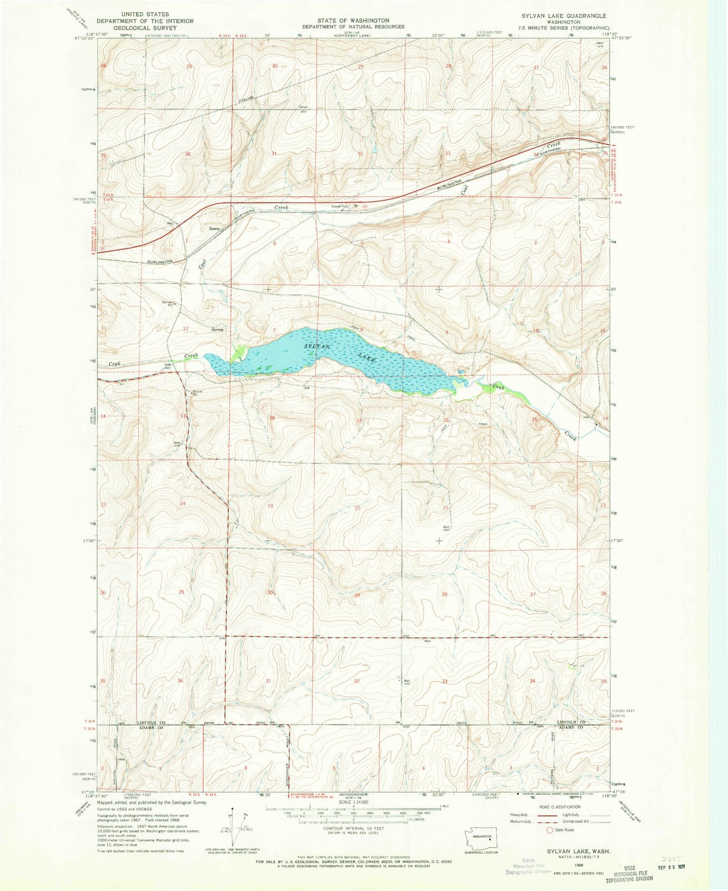Classic USGS Sylvan Lake Washington 7.5'x7.5' Topo Map Image