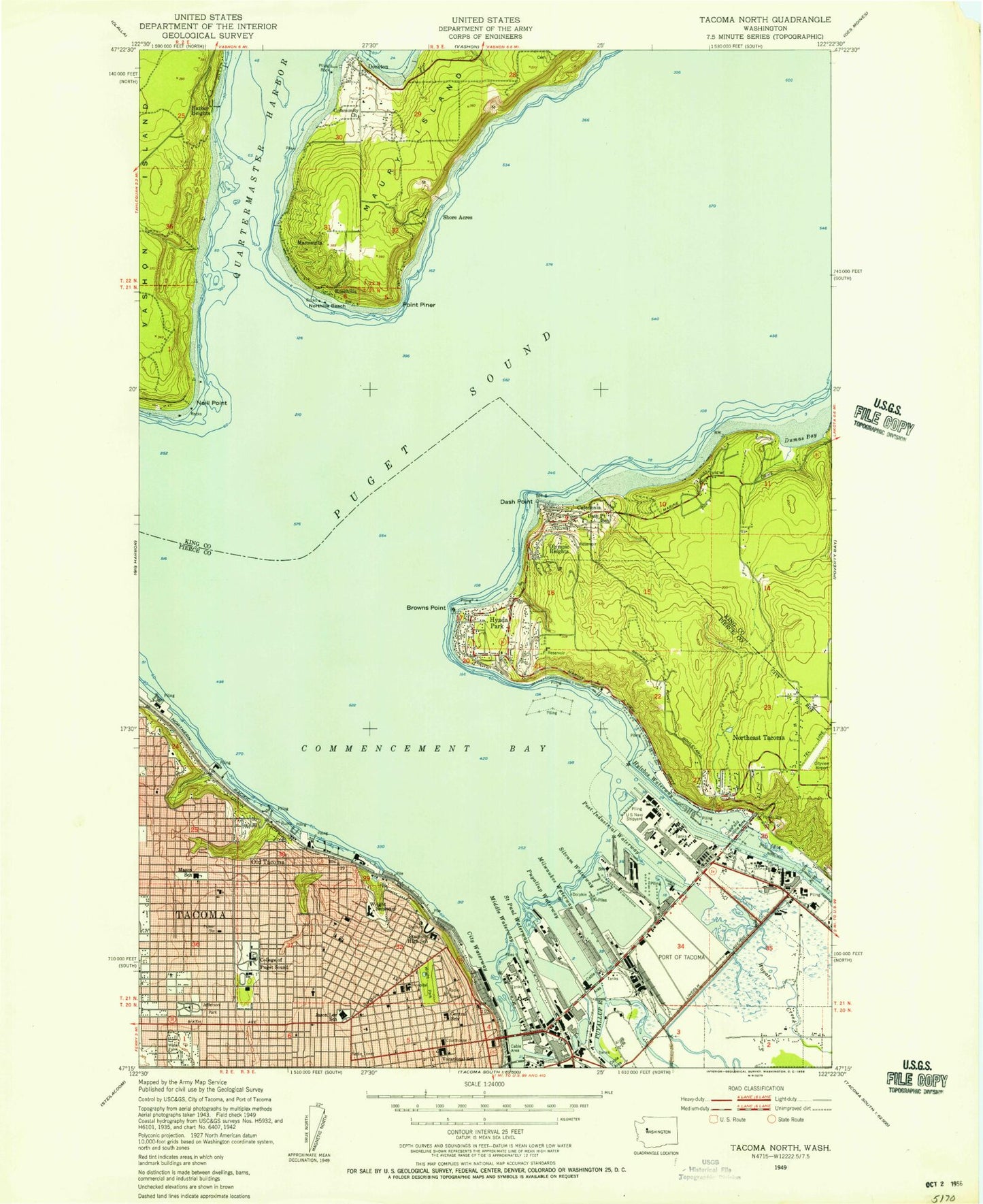 Classic USGS Tacoma North Washington 7.5'x7.5' Topo Map Image