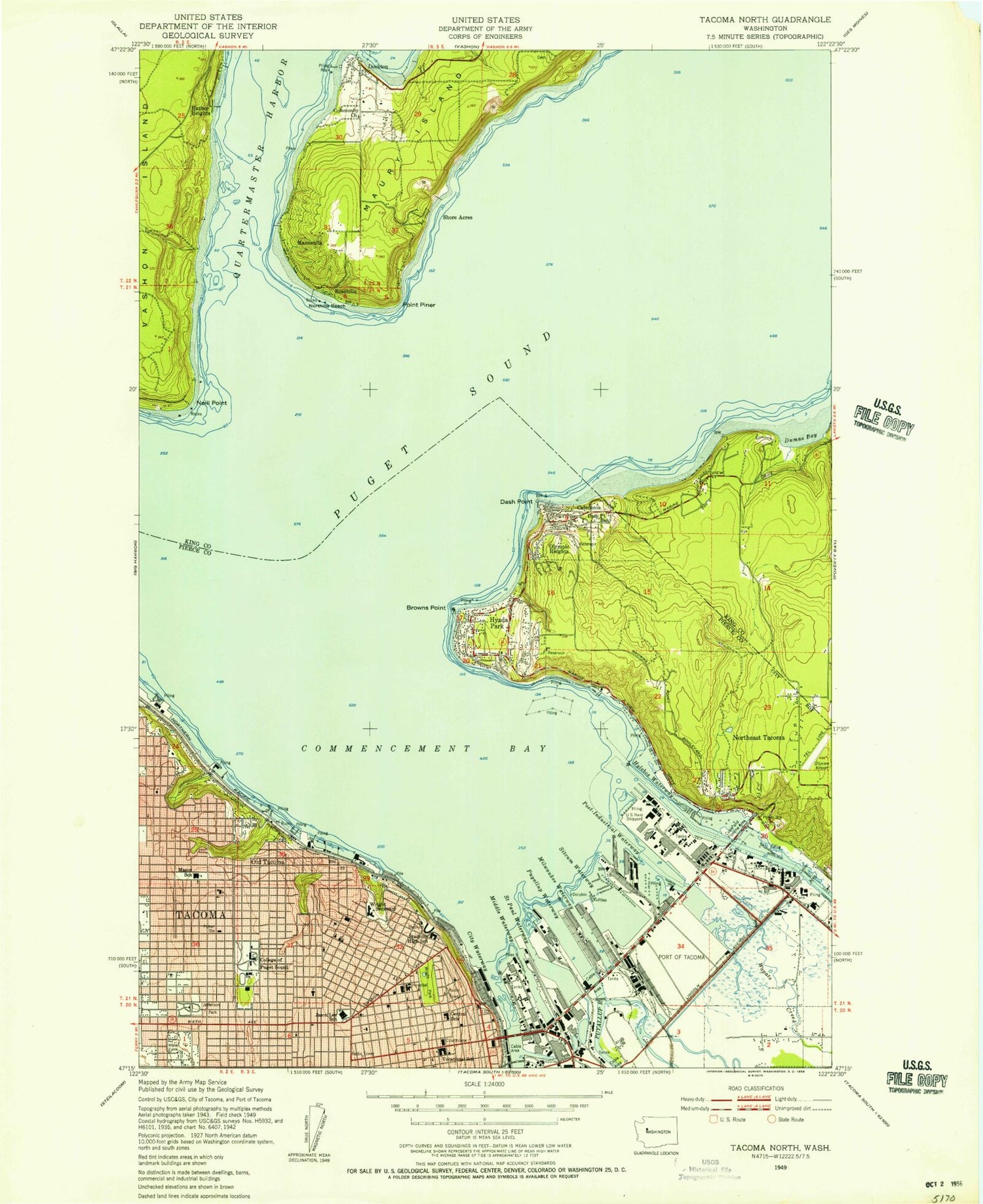 Classic USGS Tacoma North Washington 7.5'x7.5' Topo Map Image