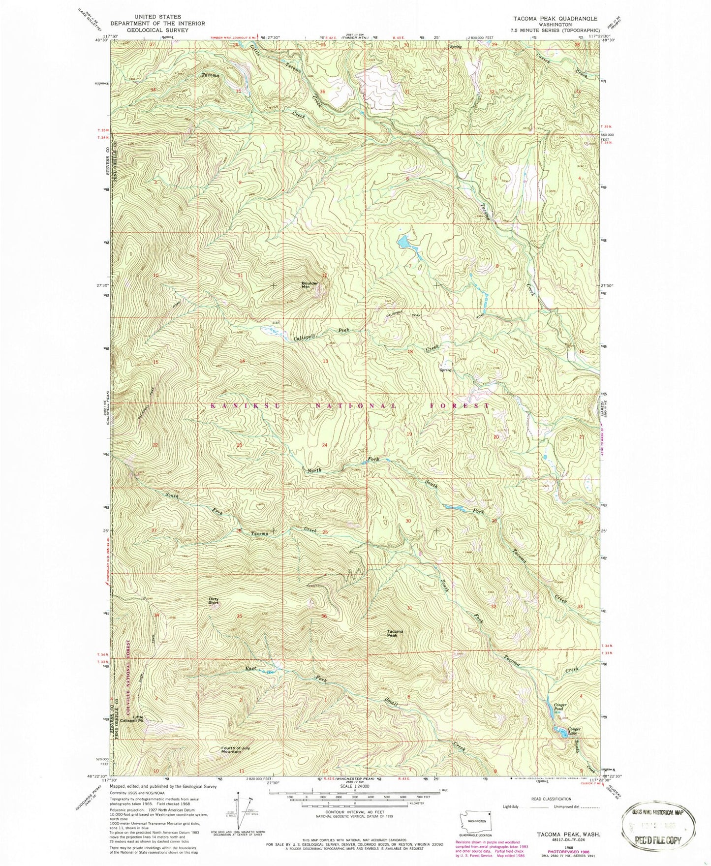 Classic USGS Tacoma Peak Washington 7.5'x7.5' Topo Map Image