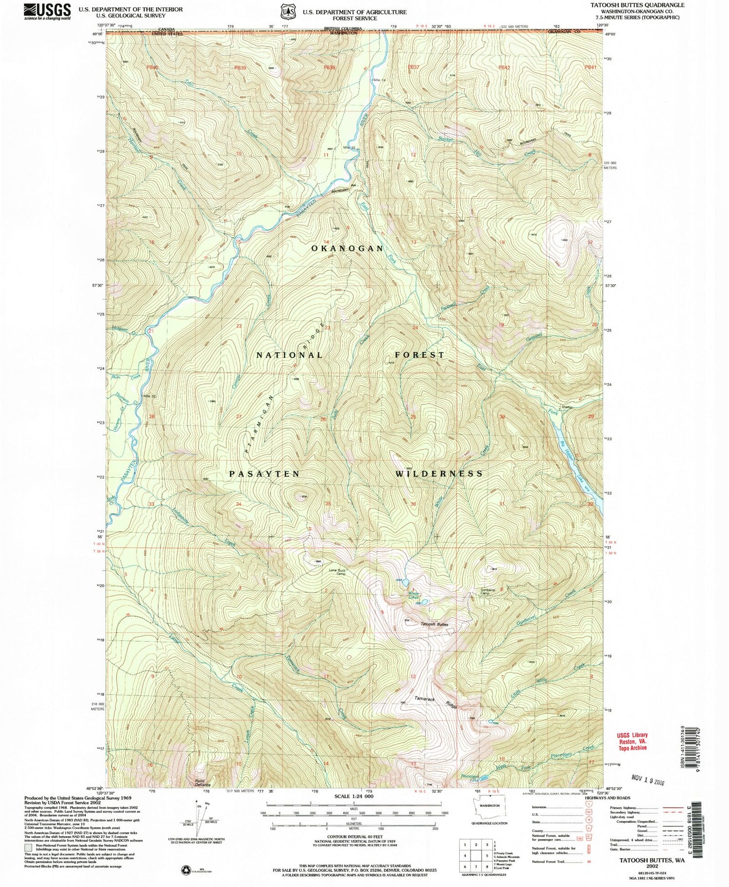 Classic USGS Tatoosh Buttes Washington 7.5'x7.5' Topo Map Image