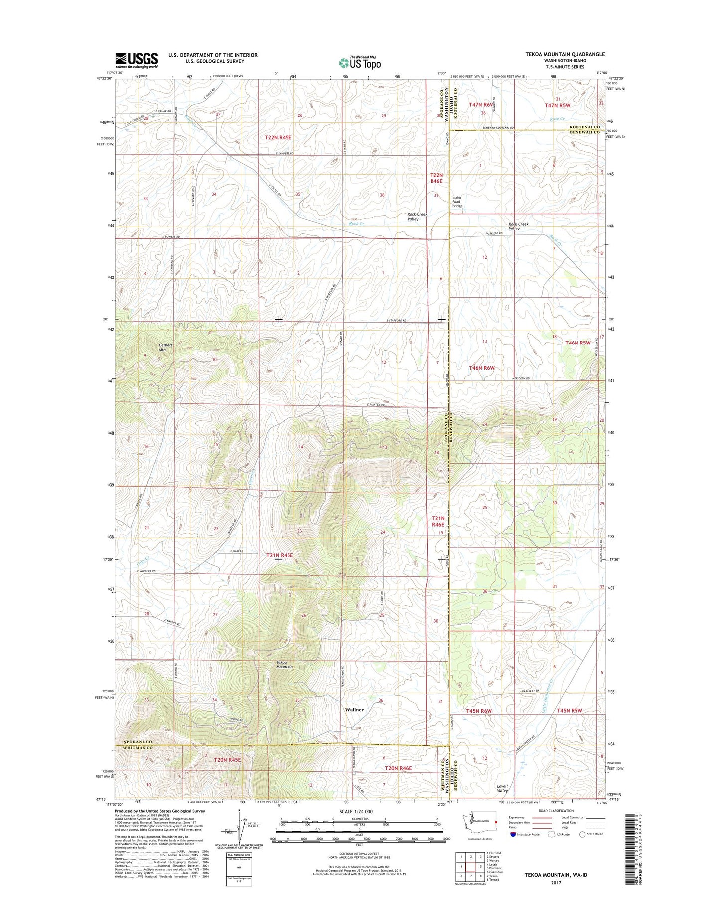 Tekoa Mountain Washington US Topo Map Image