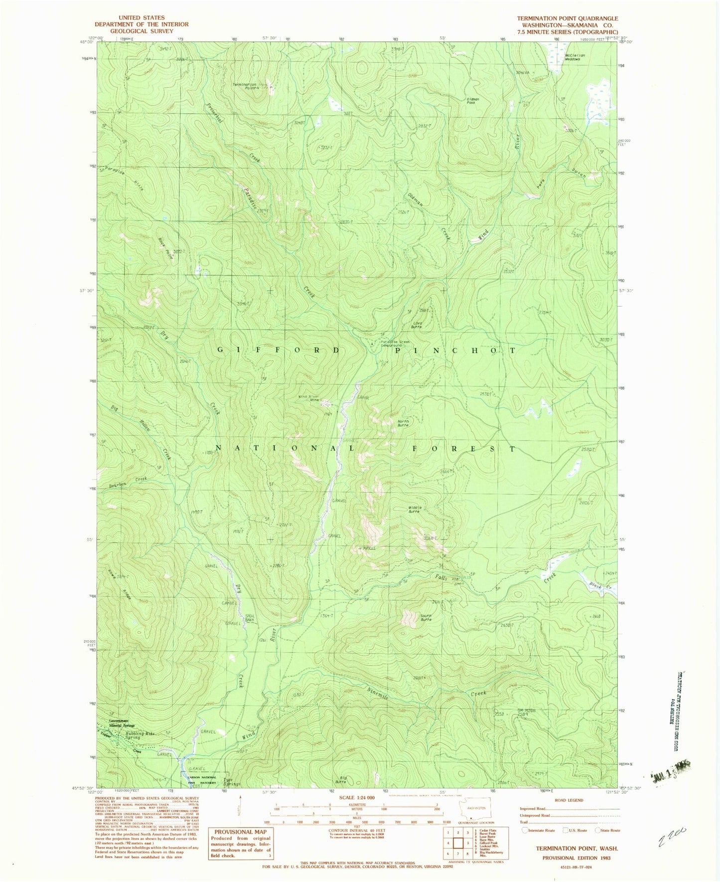 Classic USGS Termination Point Washington 7.5'x7.5' Topo Map Image