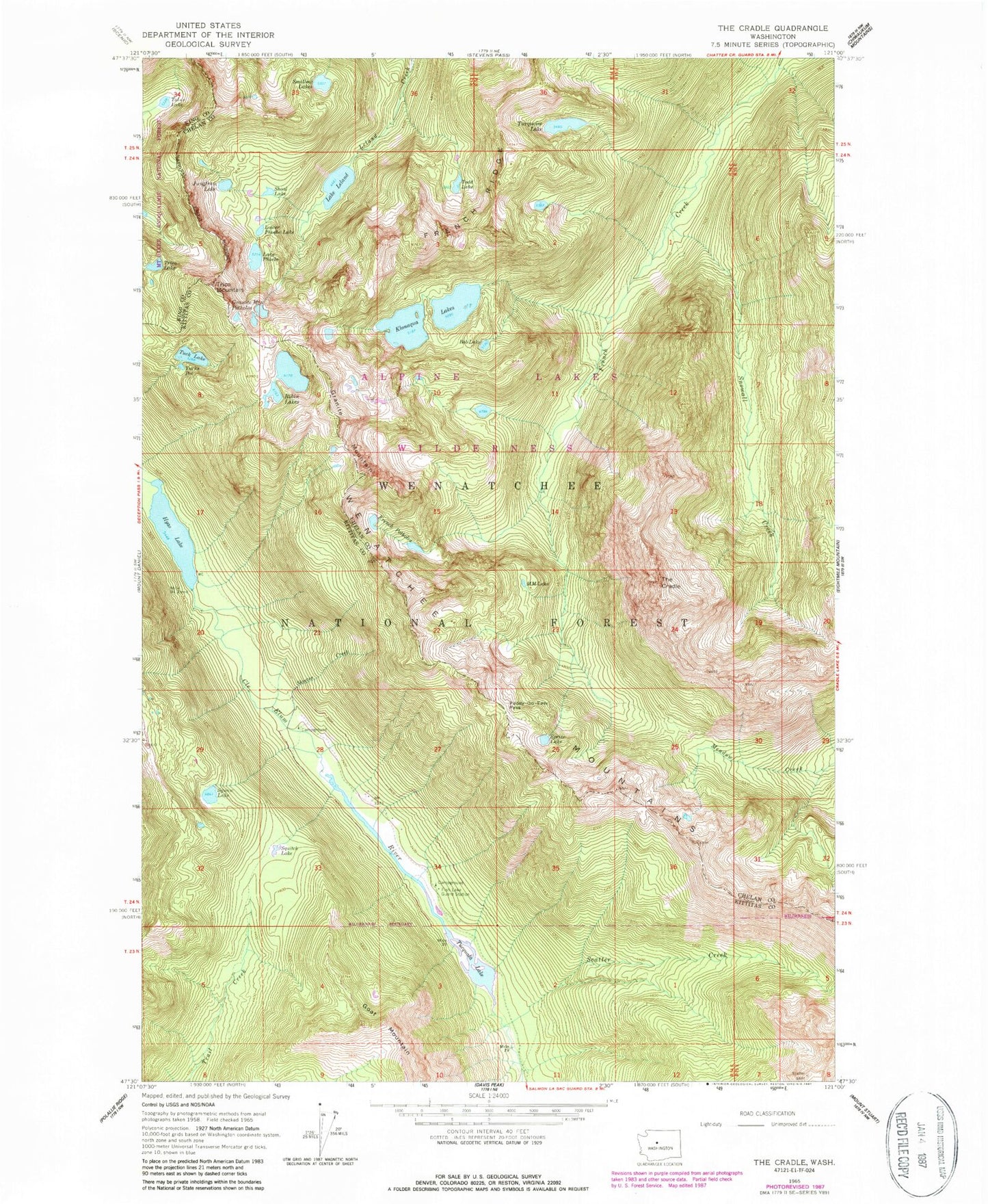 Classic USGS The Cradle Washington 7.5'x7.5' Topo Map Image