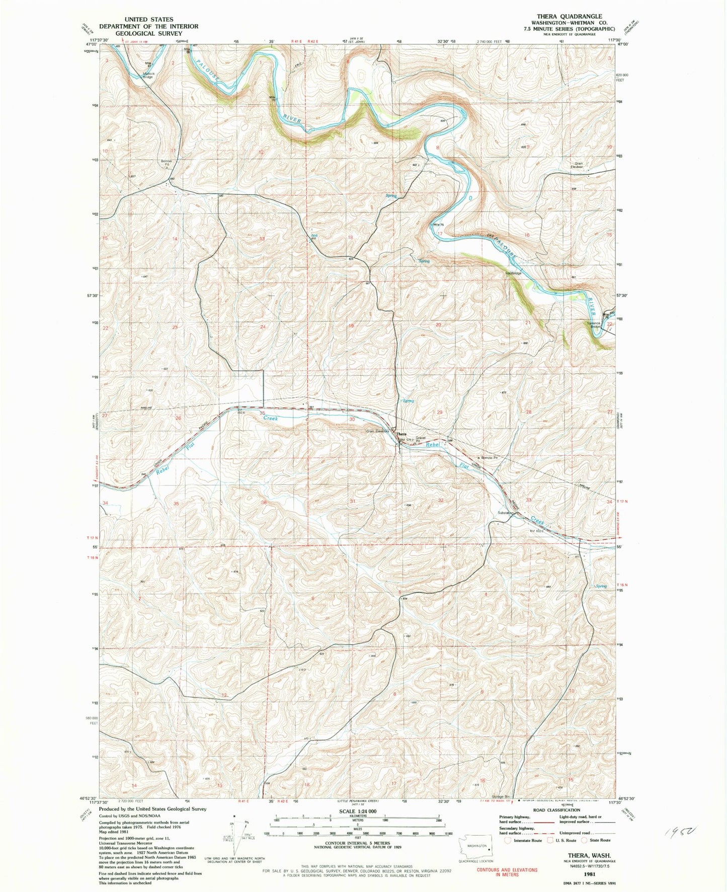 Classic USGS Thera Washington 7.5'x7.5' Topo Map Image