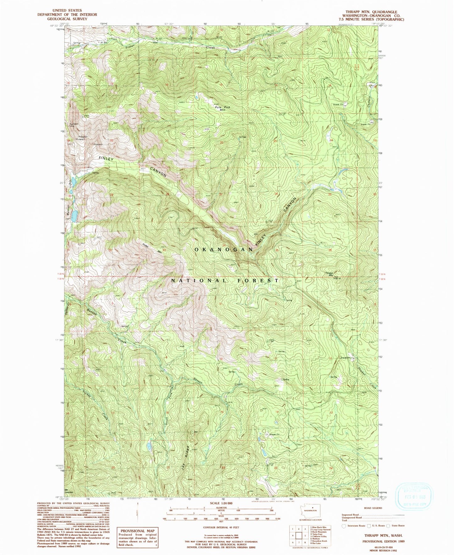 Classic USGS Thrapp Mountain Washington 7.5'x7.5' Topo Map Image