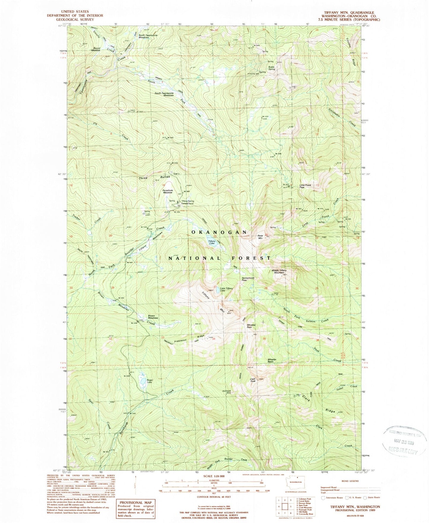 Classic USGS Tiffany Mountain Washington 7.5'x7.5' Topo Map Image