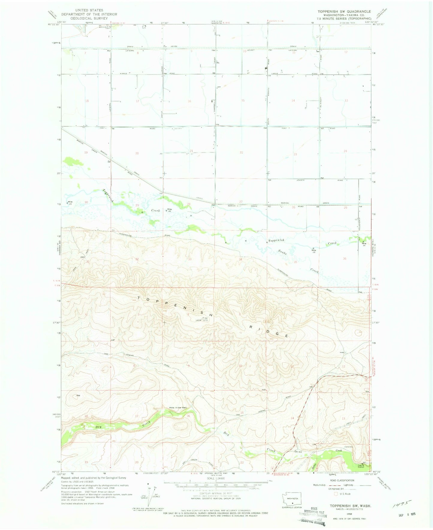 Classic USGS Toppenish SW Washington 7.5'x7.5' Topo Map Image