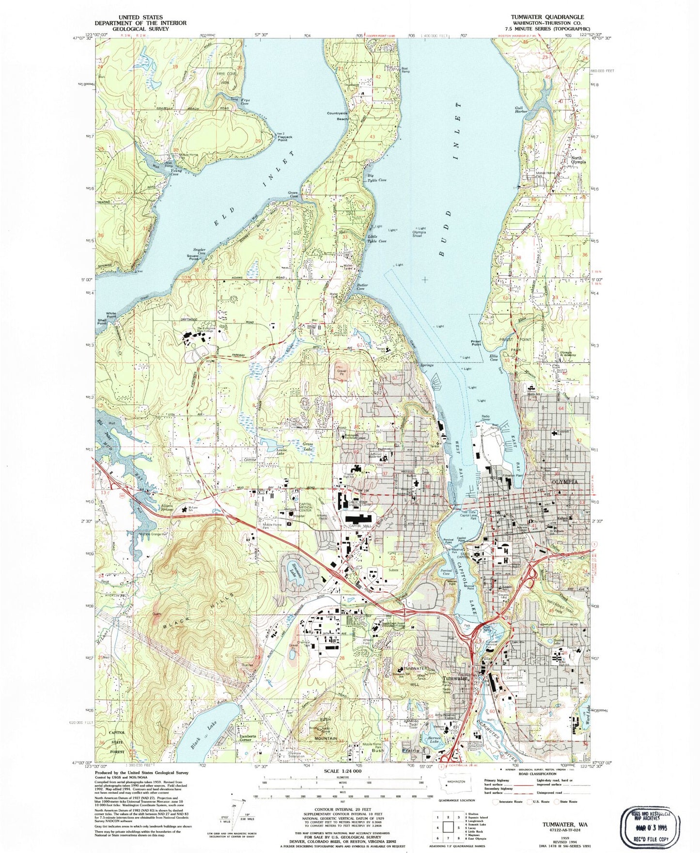 Classic USGS Tumwater Washington 7.5'x7.5' Topo Map Image