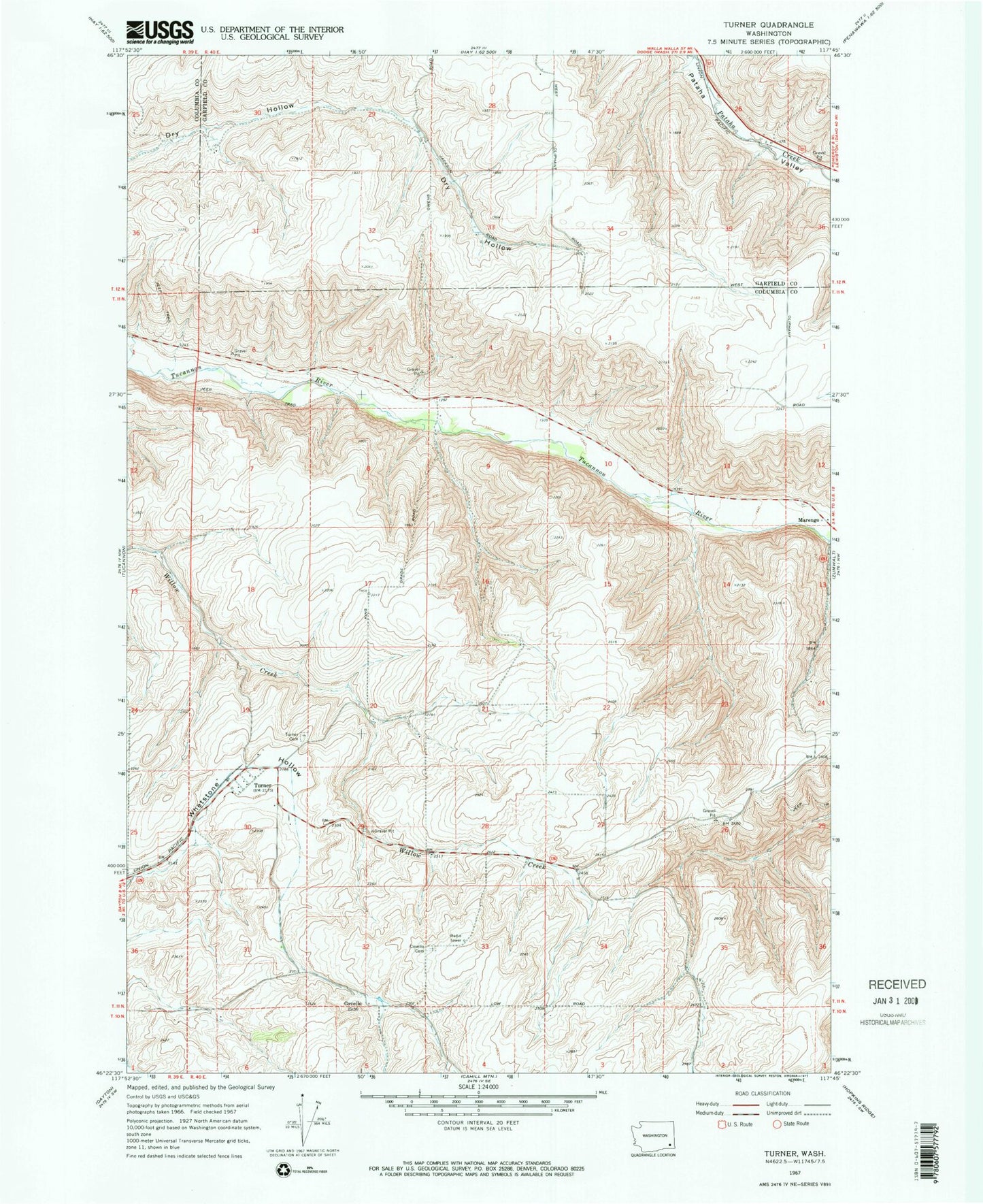 Classic USGS Turner Washington 7.5'x7.5' Topo Map Image