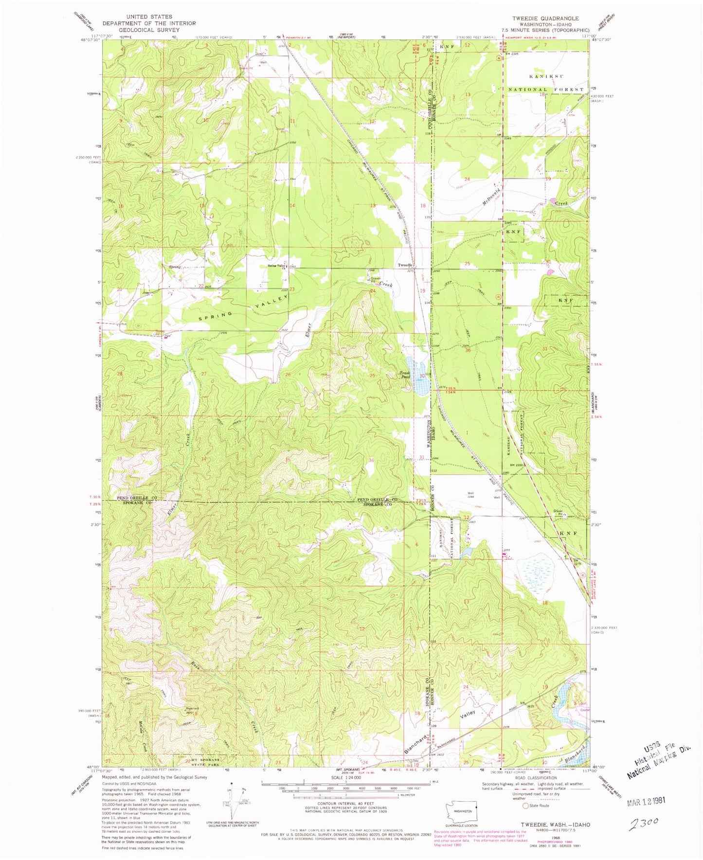 Classic USGS Tweedie Washington 7.5'x7.5' Topo Map Image
