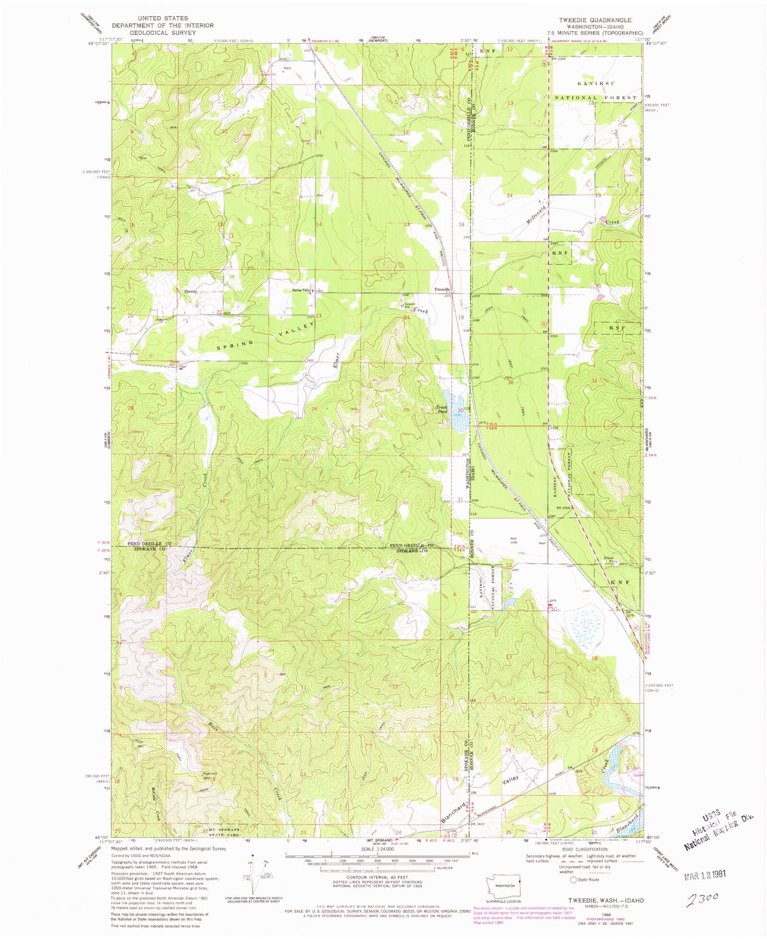 Classic USGS Tweedie Washington 7.5'x7.5' Topo Map Image