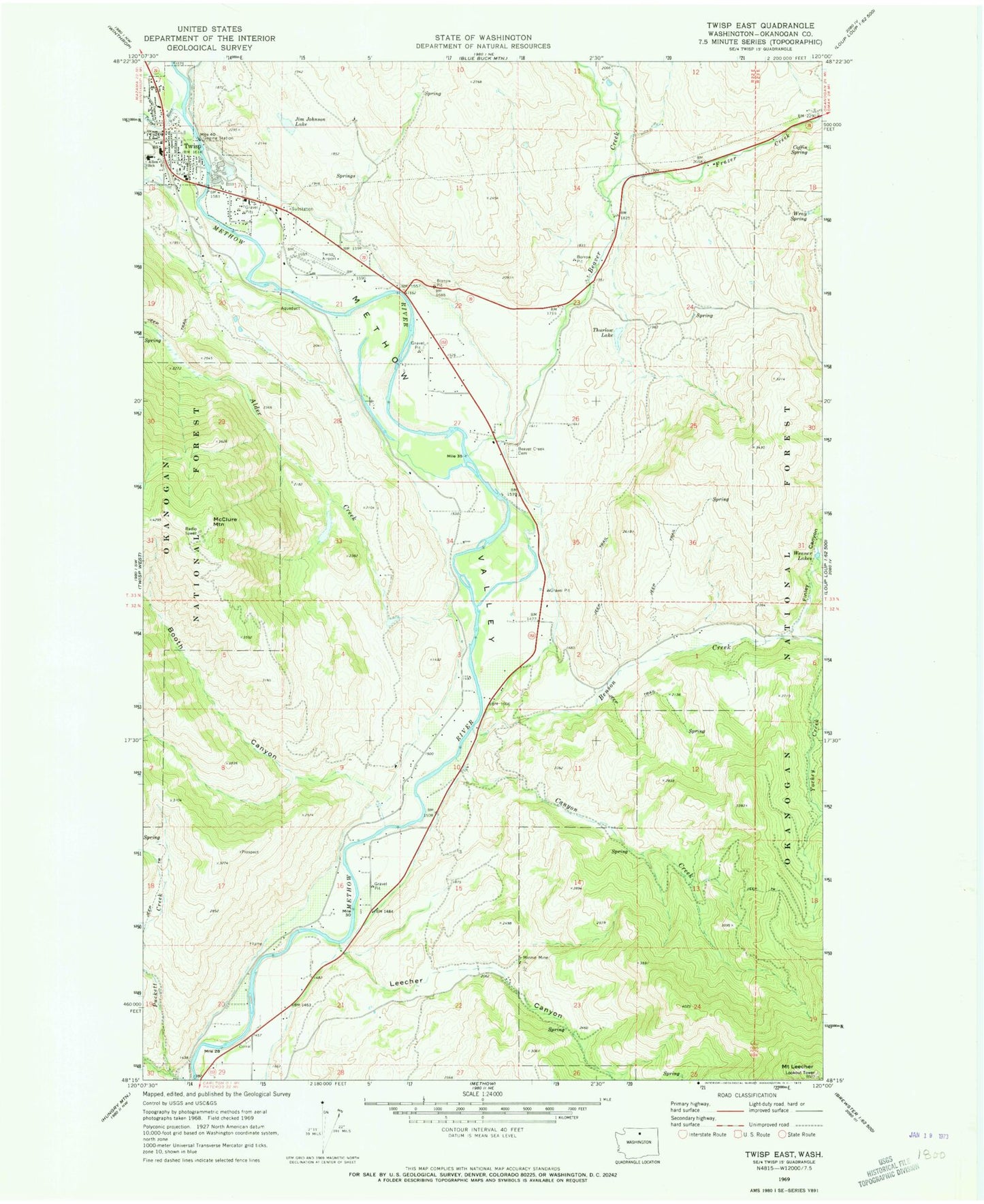Classic USGS Twisp East Washington 7.5'x7.5' Topo Map Image