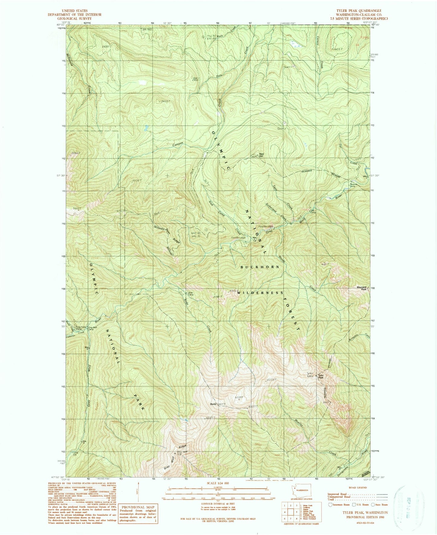 Classic USGS Tyler Peak Washington 7.5'x7.5' Topo Map Image