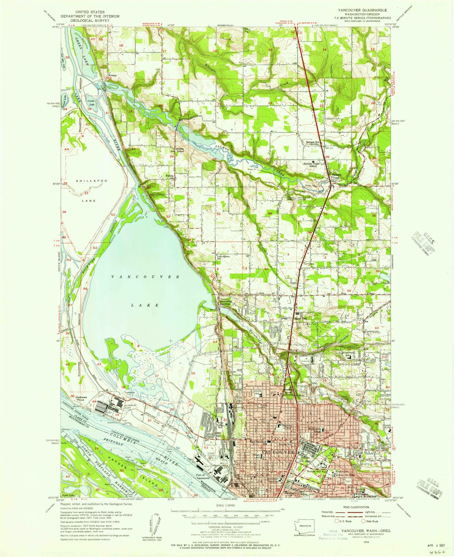 Classic USGS Vancouver Washington 7.5'x7.5' Topo Map Image