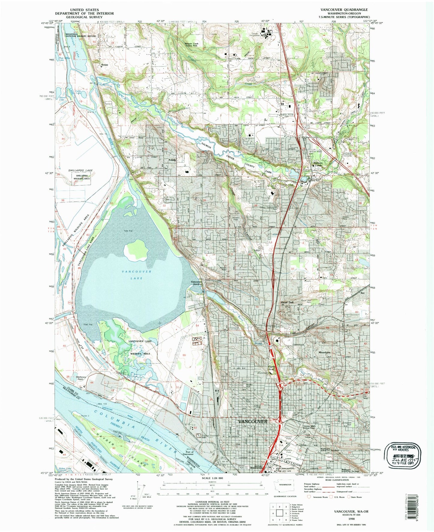 Classic USGS Vancouver Washington 7.5'x7.5' Topo Map Image