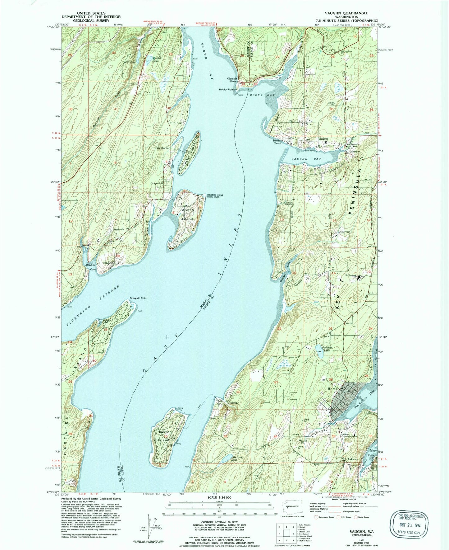 Classic USGS Vaughn Washington 7.5'x7.5' Topo Map Image