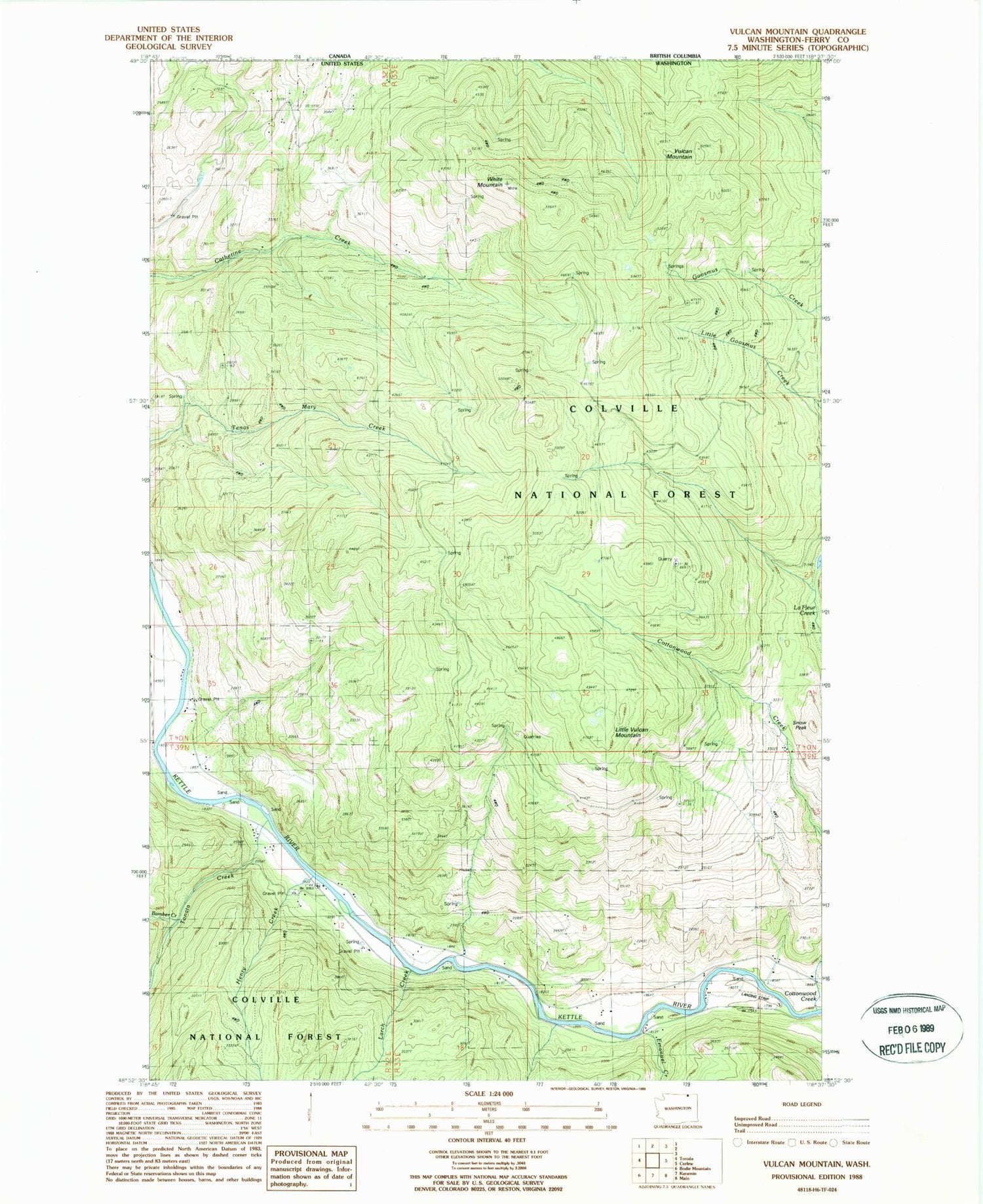 Classic USGS Vulcan Mountain Washington 7.5'x7.5' Topo Map Image