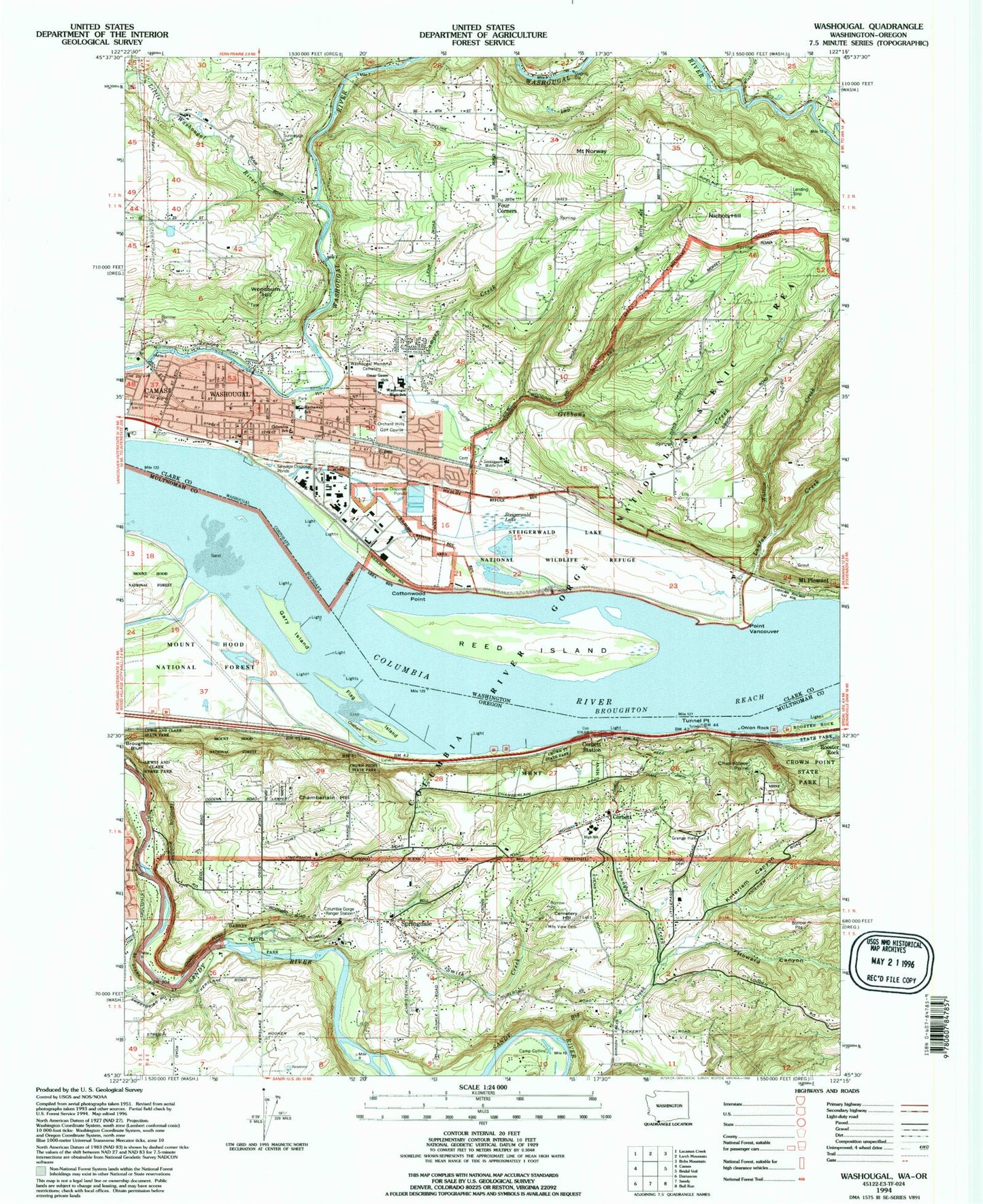 Classic USGS Washougal Washington 7.5'x7.5' Topo Map Image
