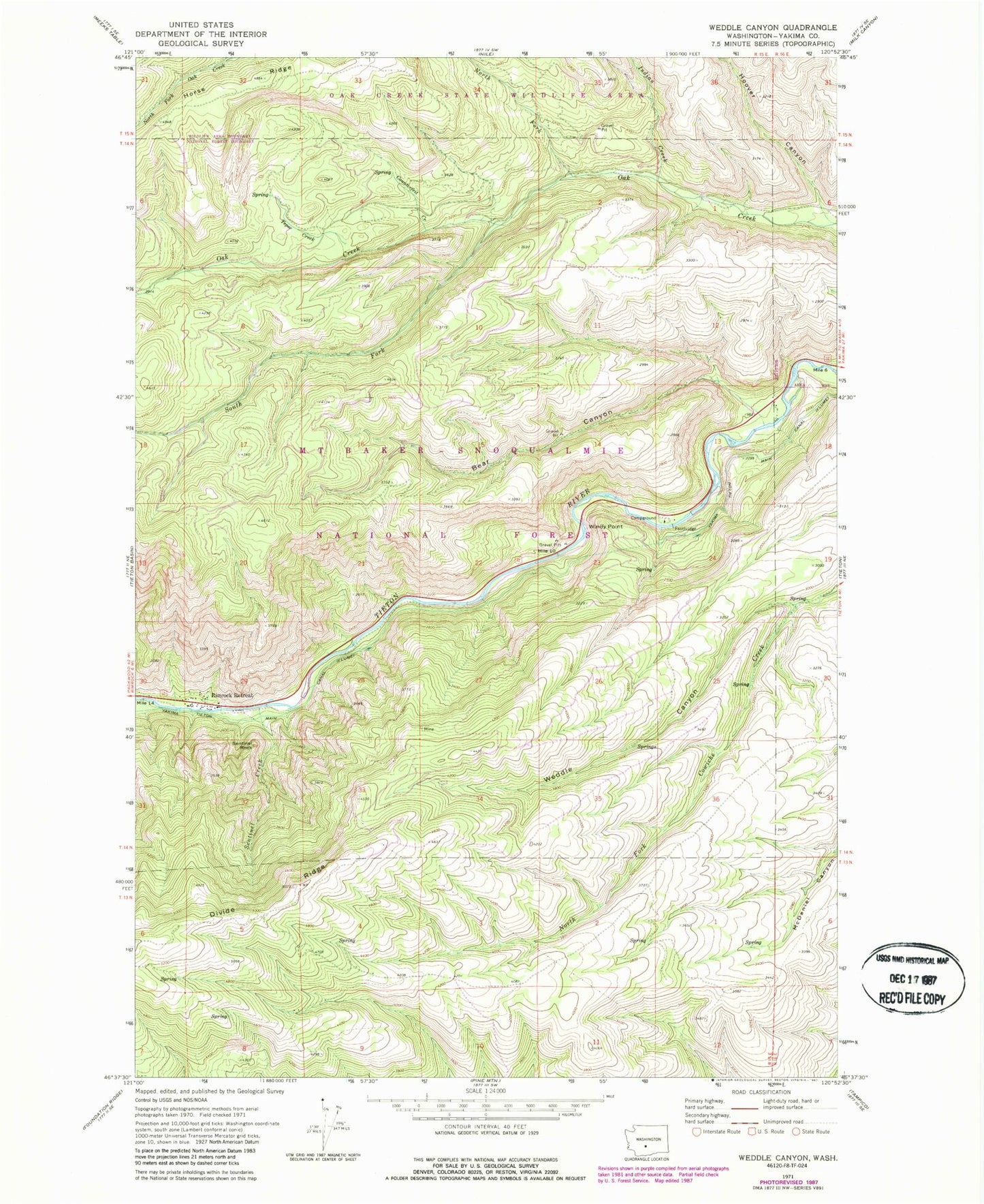 Classic USGS Weddle Canyon Washington 7.5'x7.5' Topo Map Image