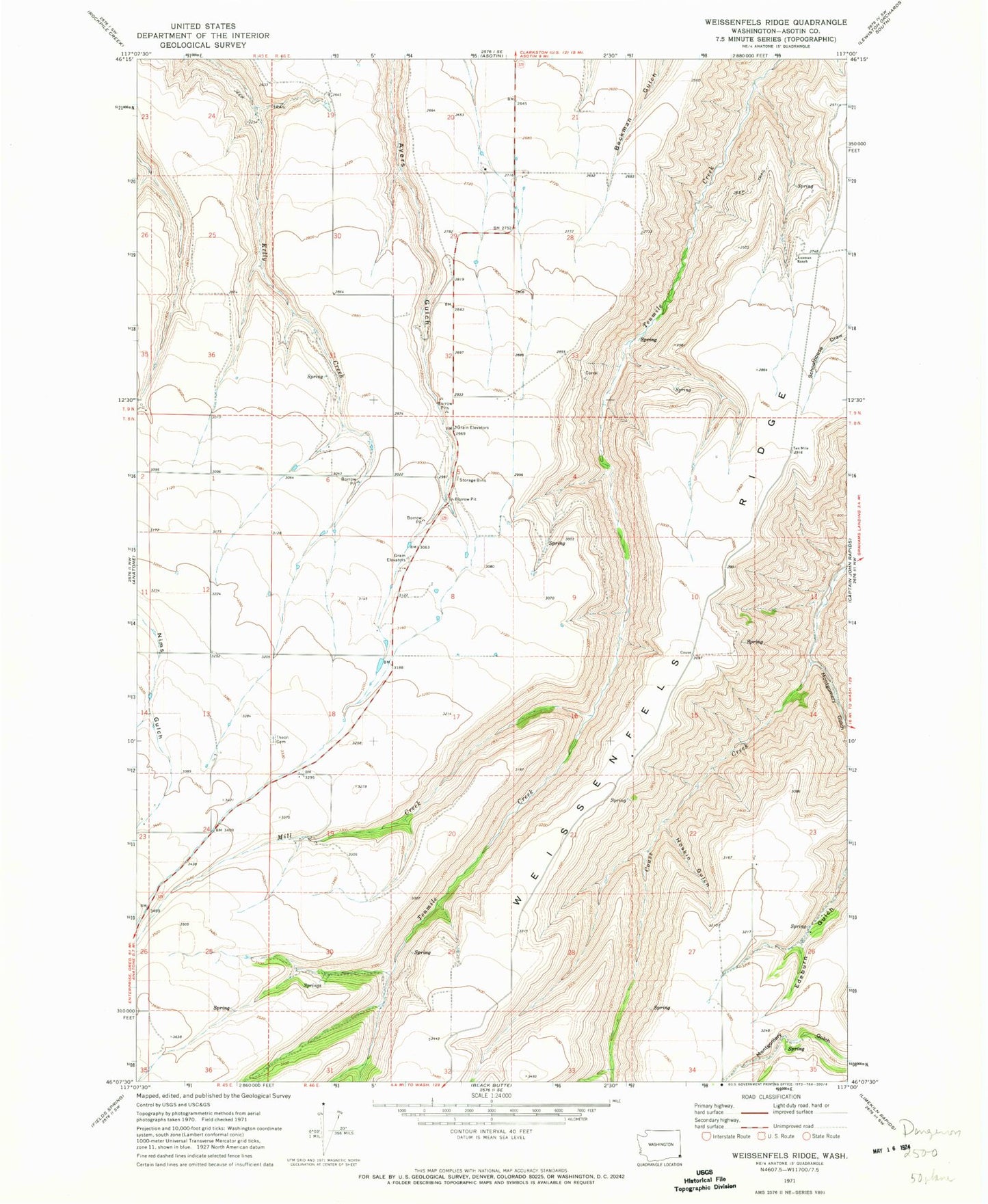 Classic USGS Weissenfels Ridge Washington 7.5'x7.5' Topo Map Image