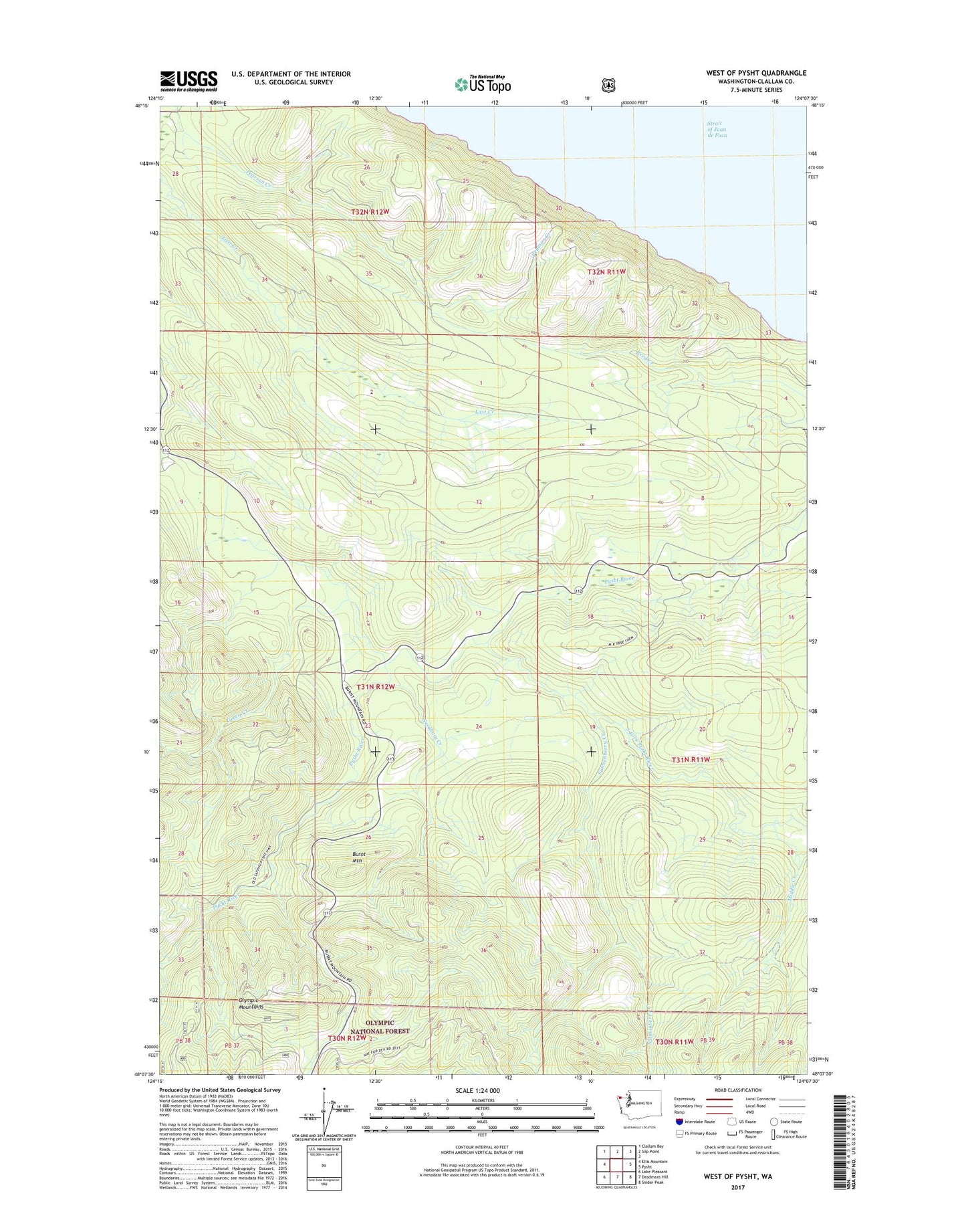 West of Pysht Washington US Topo Map Image