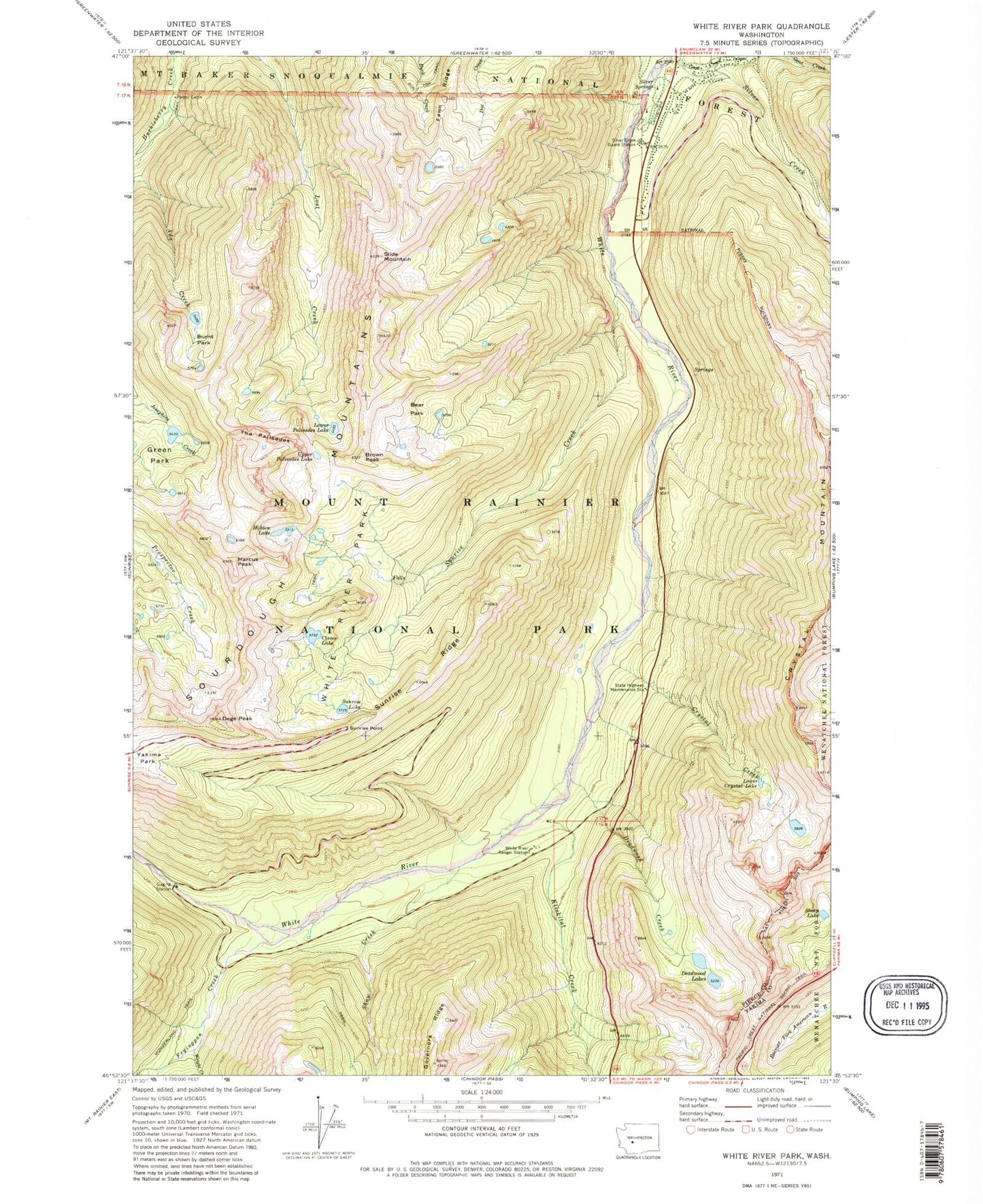 Classic USGS White River Park Washington 7.5'x7.5' Topo Map Image