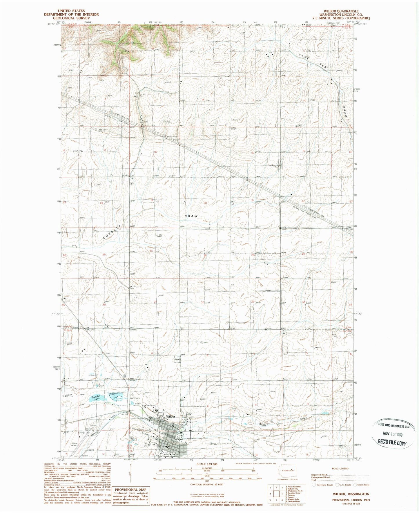 Classic USGS Wilbur Washington 7.5'x7.5' Topo Map Image