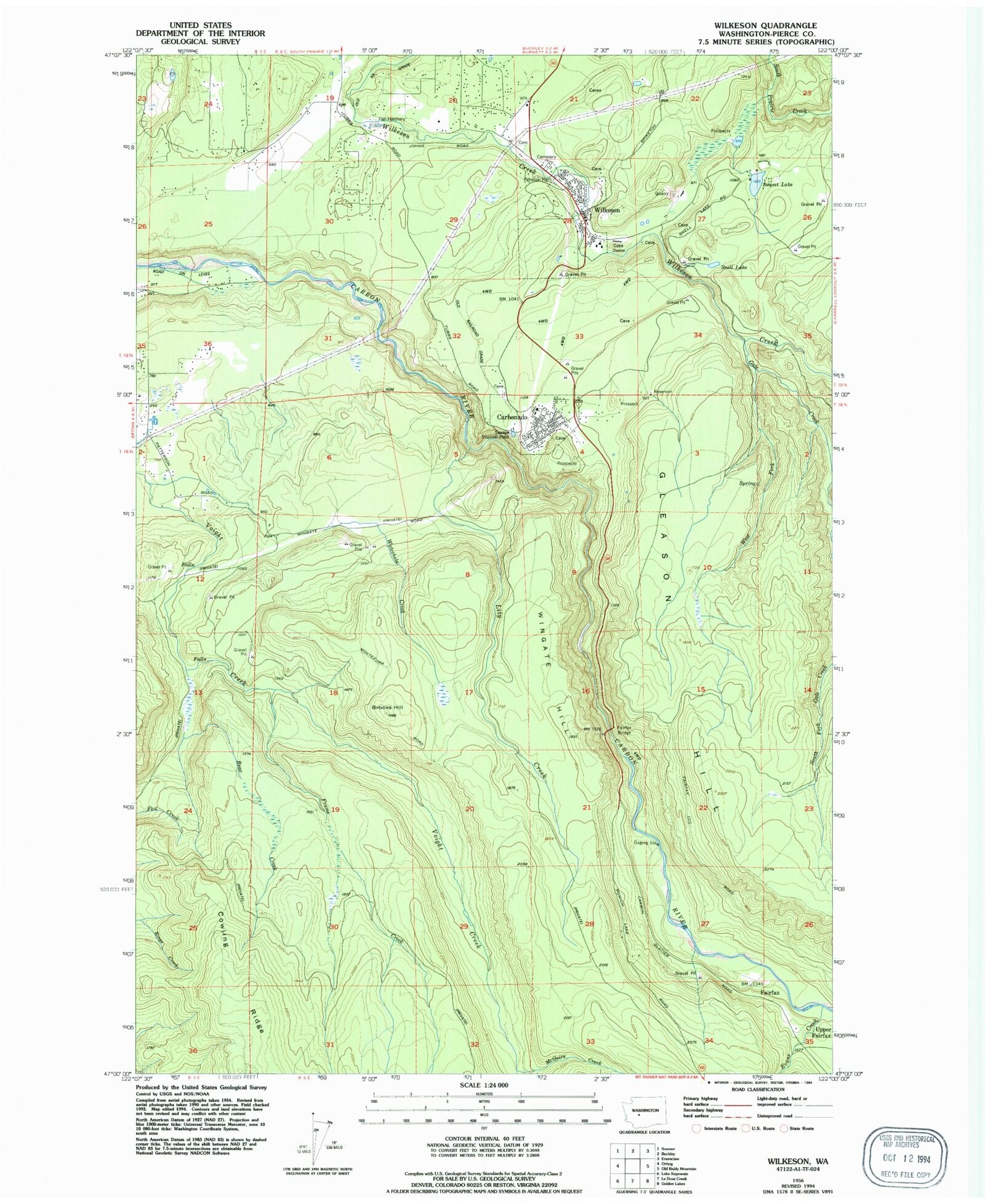 Classic USGS Wilkeson Washington 7.5'x7.5' Topo Map MyTopo Map Store