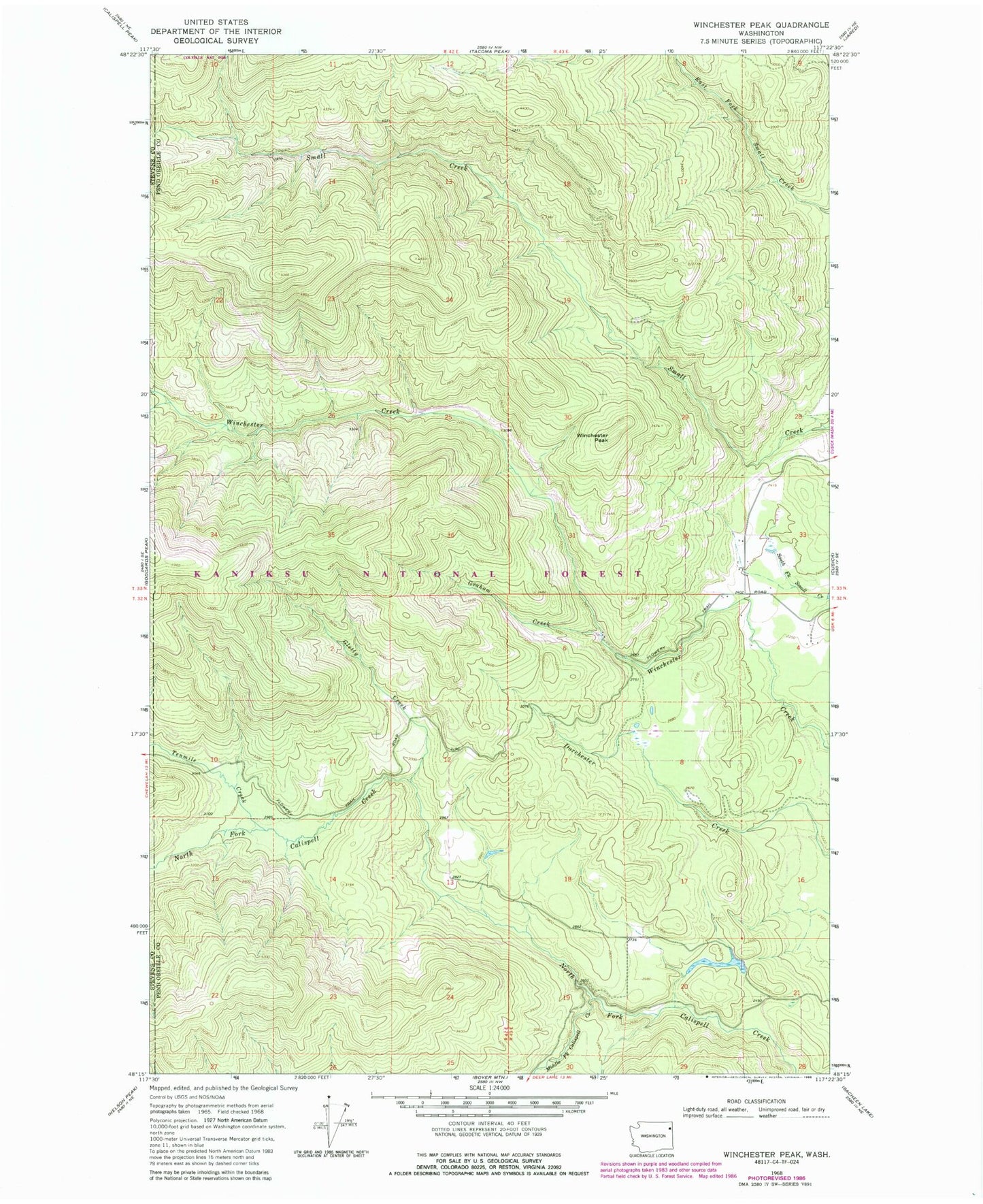 Classic USGS Winchester Peak Washington 7.5'x7.5' Topo Map Image