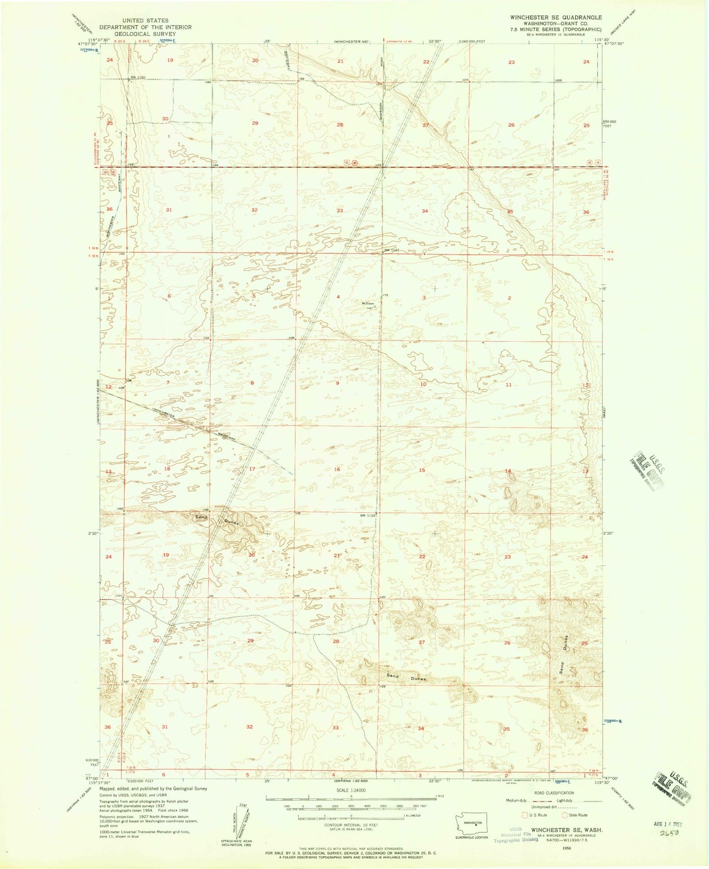 Classic USGS Winchester SE Washington 7.5'x7.5' Topo Map Image
