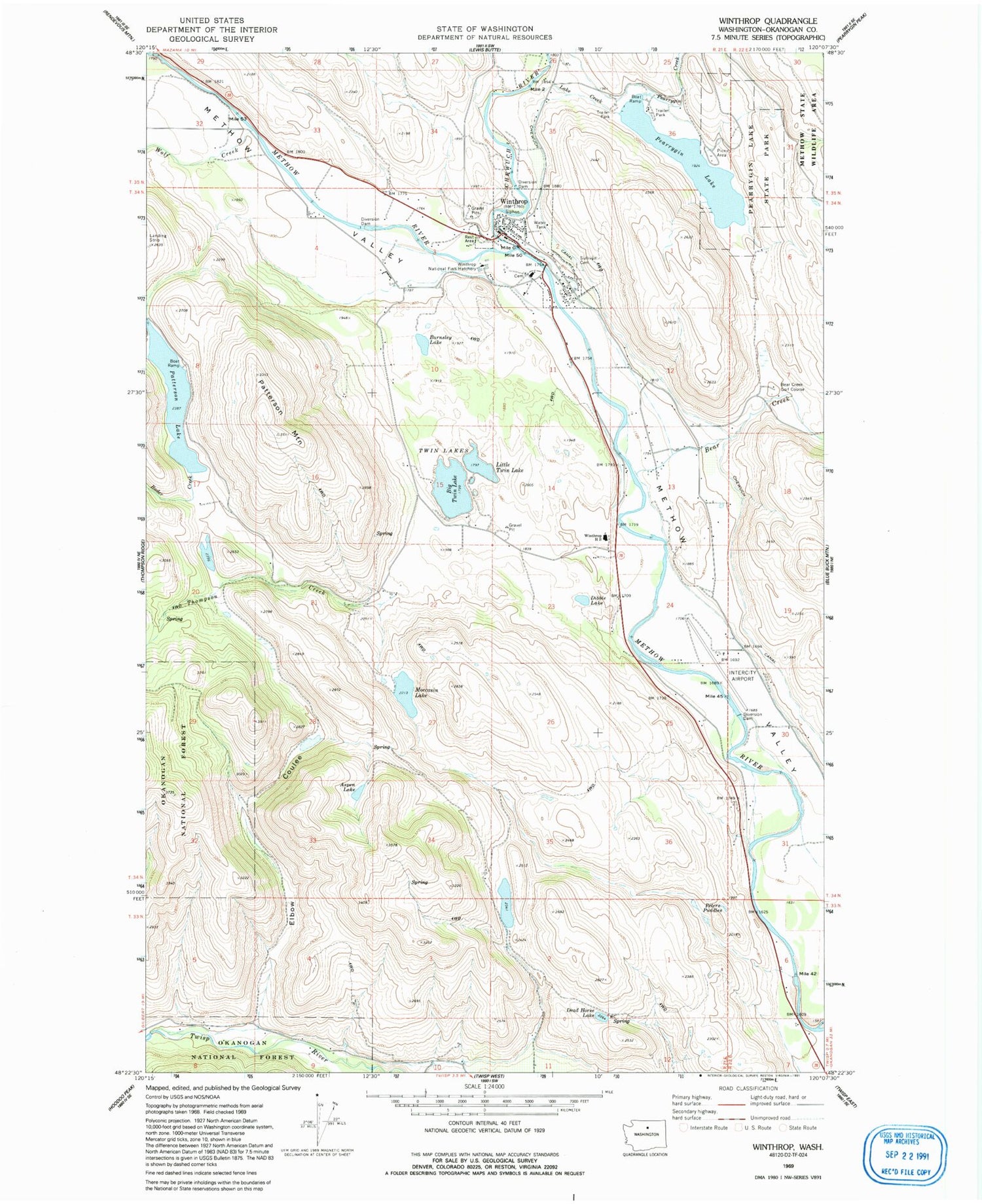Classic USGS Winthrop Washington 7.5'x7.5' Topo Map Image