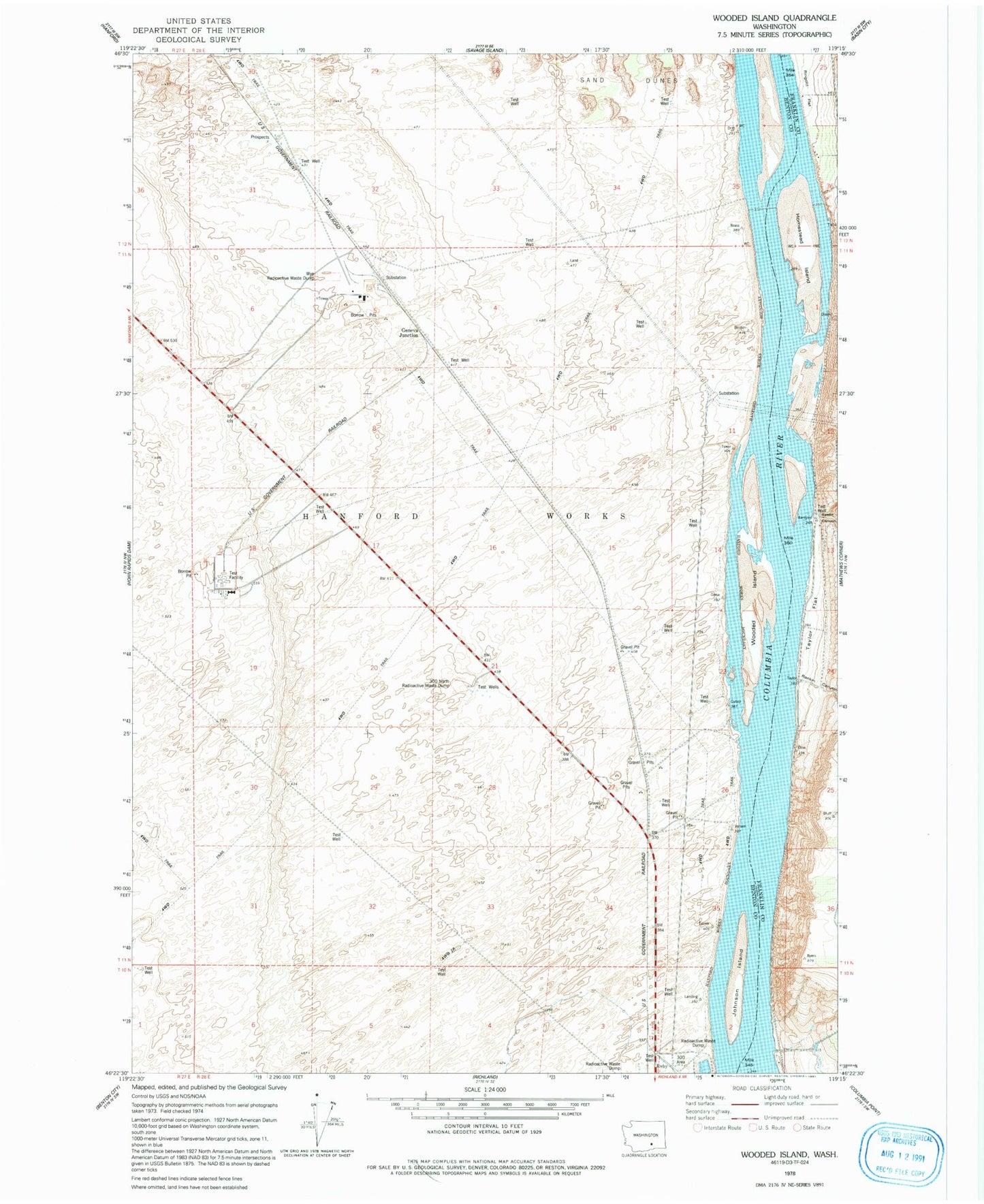 Classic USGS Wooded Island Washington 7.5'x7.5' Topo Map Image