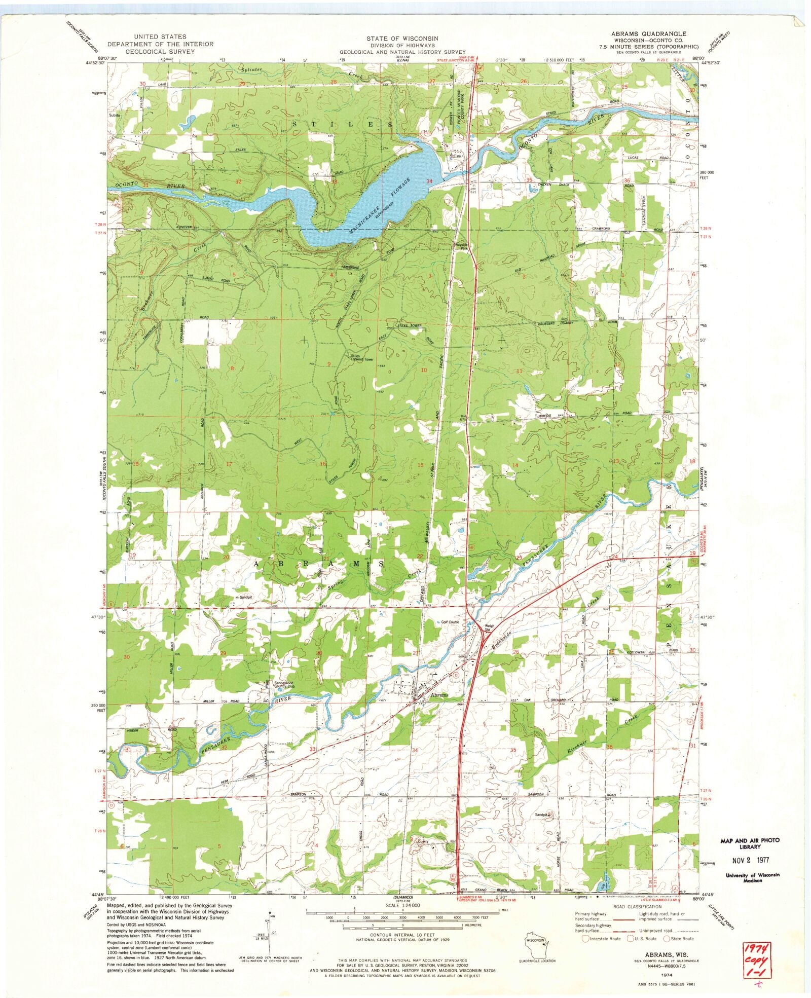 Classic USGS Abrams Wisconsin 7.5'x7.5' Topo Map MyTopo Map Store
