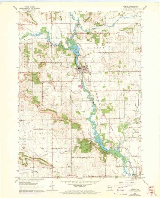 Classic USGS Albany Wisconsin 7.5'x7.5' Topo Map Image