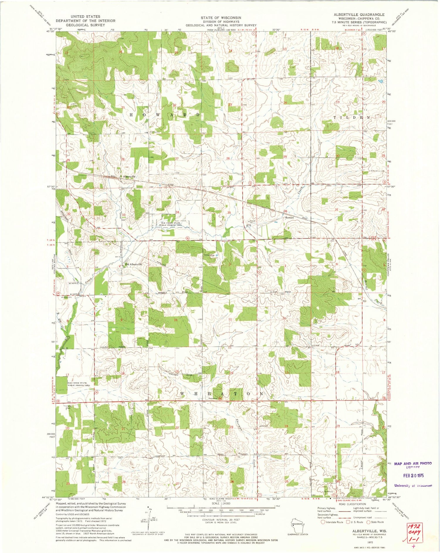 Classic USGS Albertville Wisconsin 7.5'x7.5' Topo Map Image