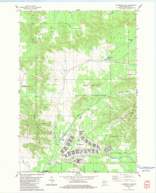 Classic USGS Alderwood Lake Wisconsin 7.5'x7.5' Topo Map Image