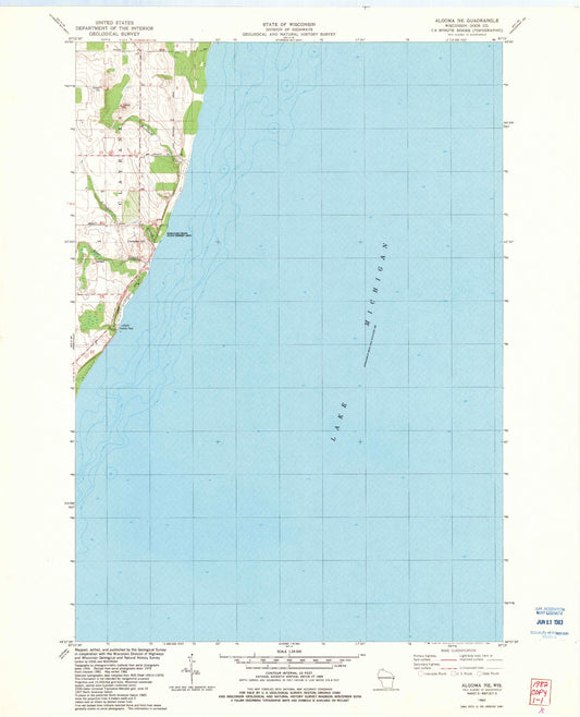 Classic USGS Algoma NE Wisconsin 7.5'x7.5' Topo Map Image