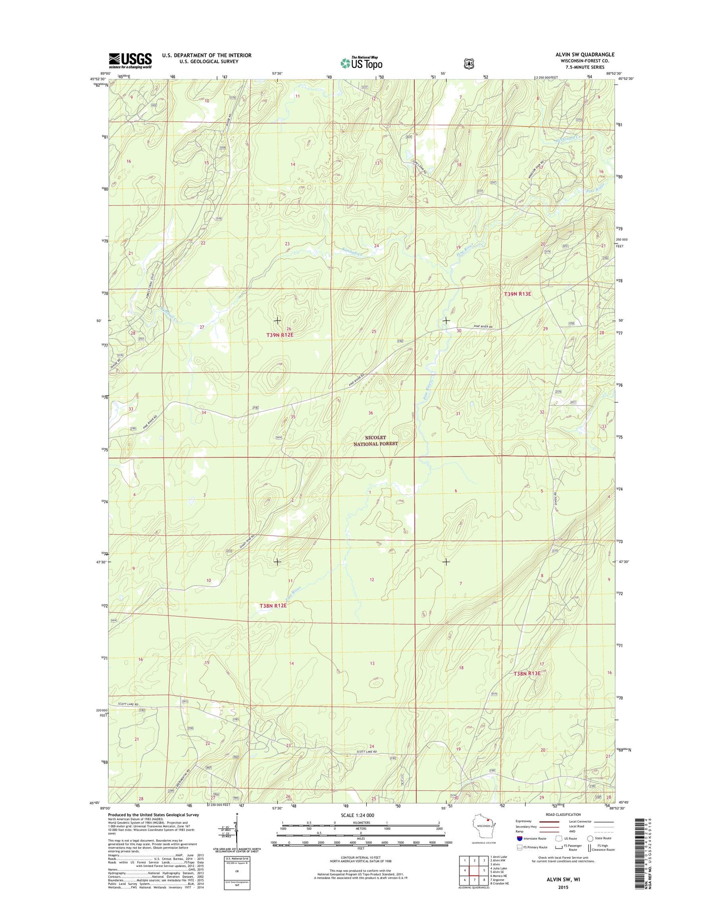 Alvin SW Wisconsin US Topo Map Image
