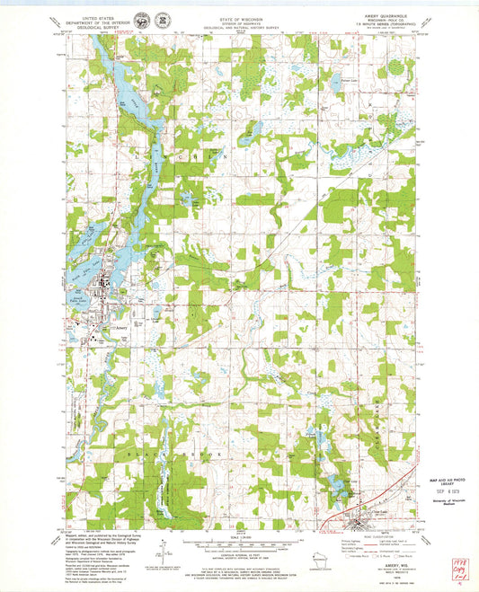 Classic USGS Amery Wisconsin 7.5'x7.5' Topo Map Image