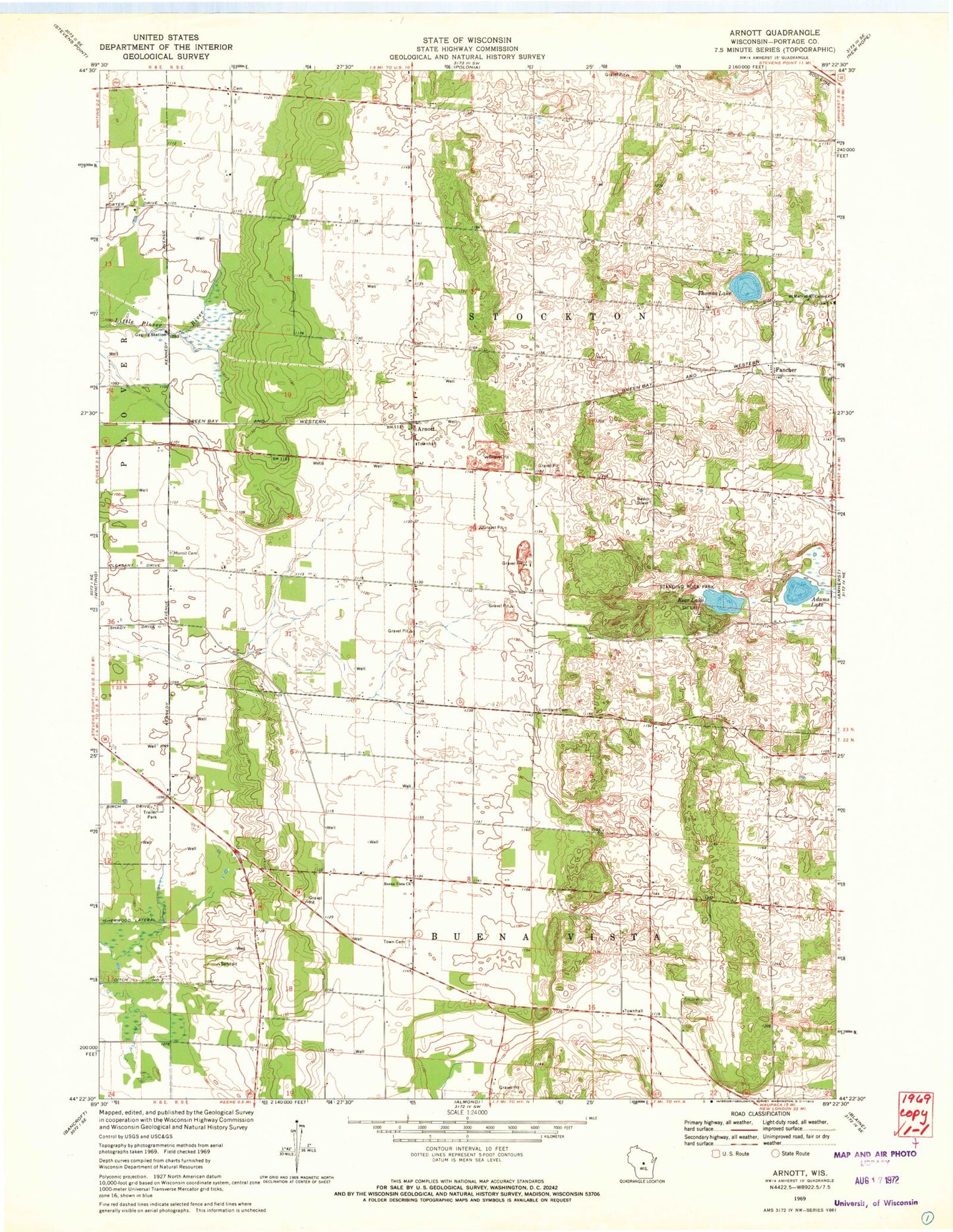 Classic USGS Arnott Wisconsin 7.5'x7.5' Topo Map Image