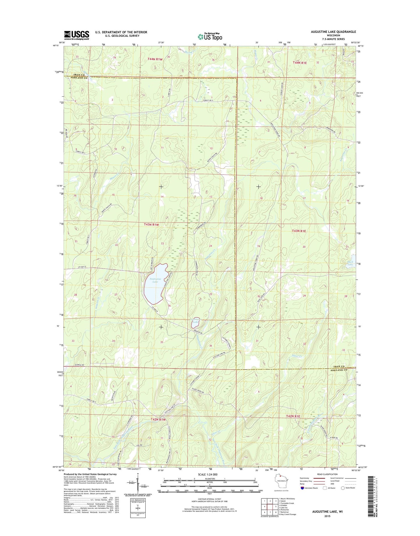 Augustine Lake Wisconsin US Topo Map Image